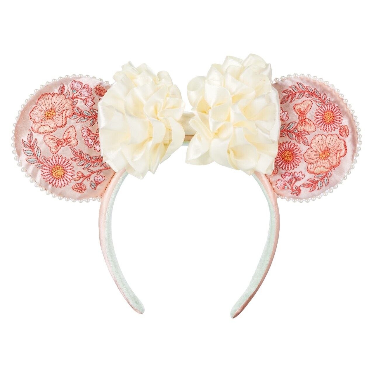 Peach Regency Ruffles Embroidered Minnie Mouse Now Ears Headband