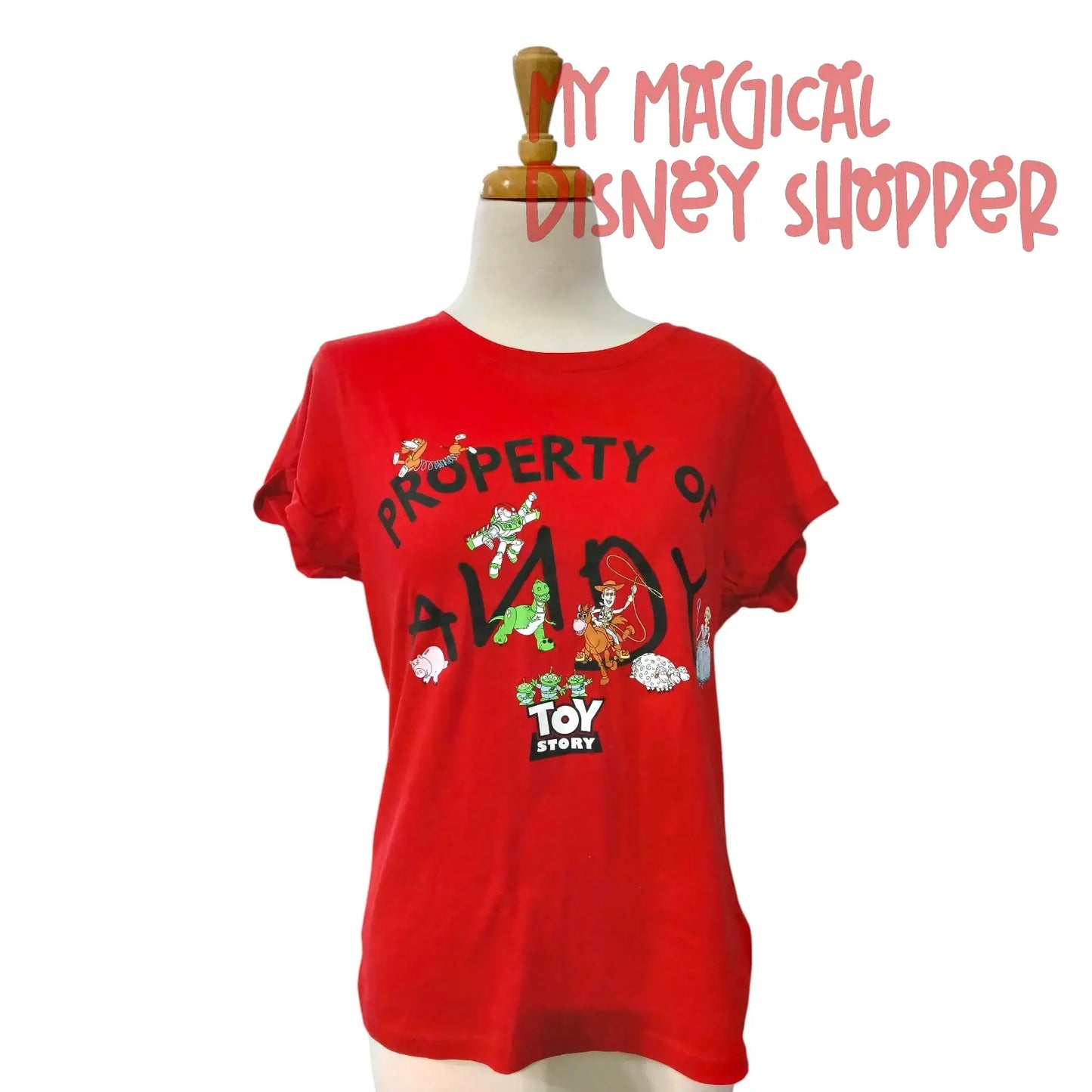 Red Primark "Property of Andy" Toy Story T-Shirt - Size Adult XS