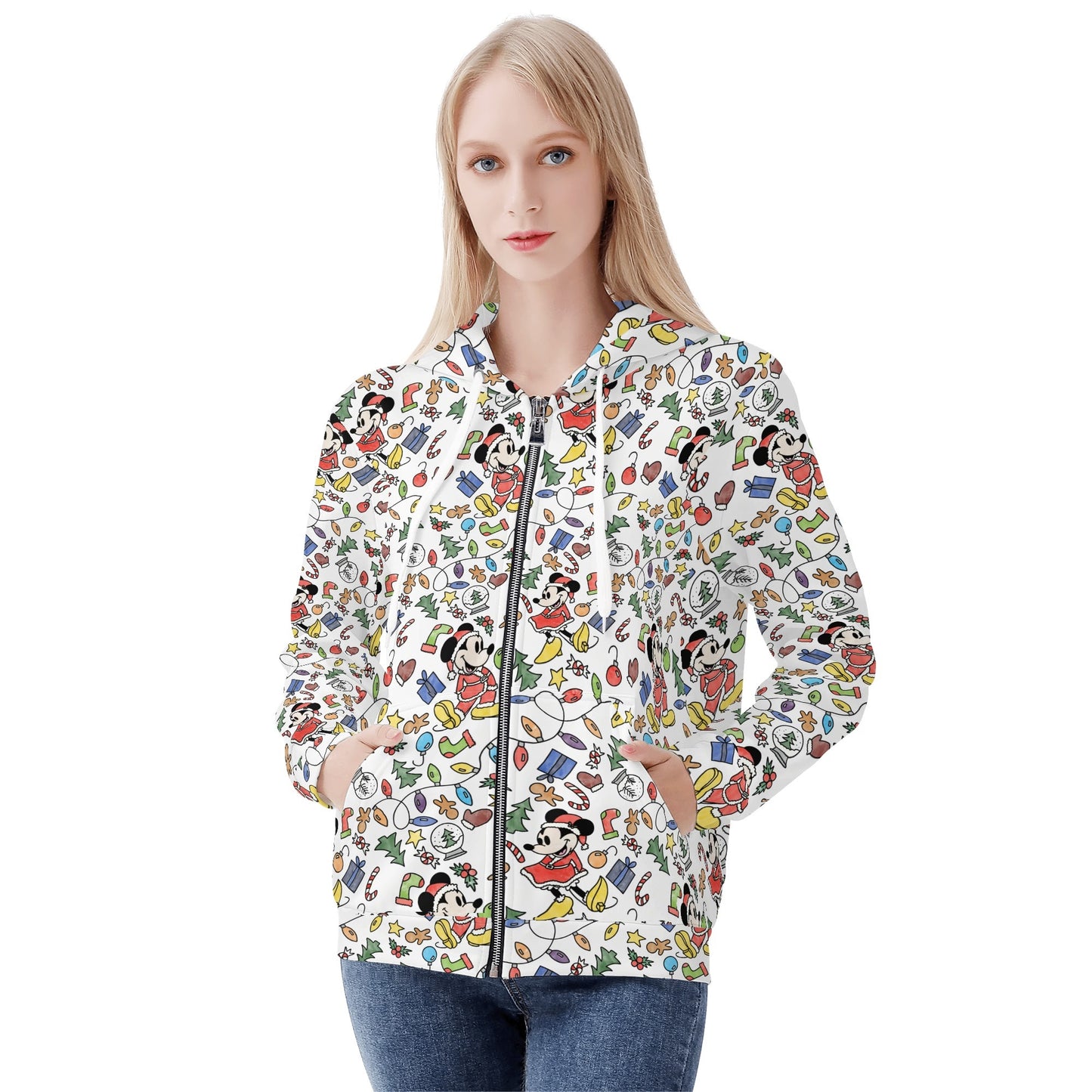 My Magical Christmas Mouse Womens All Over Print Classic Zip Up Hoodie Warm Jacket