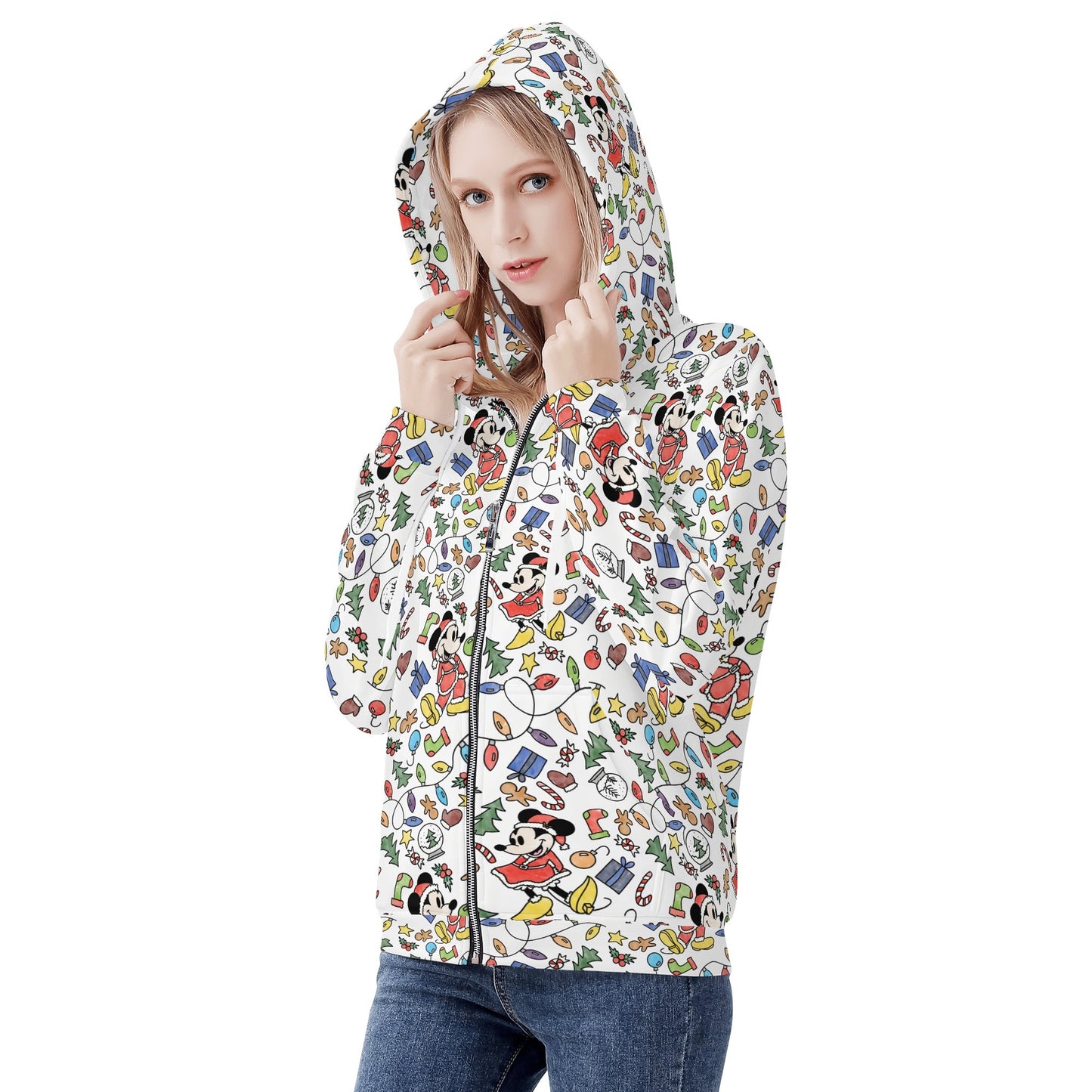 My Magical Christmas Mouse Womens All Over Print Classic Zip Up Hoodie Warm Jacket