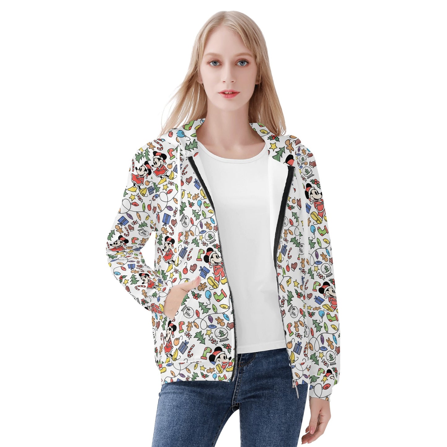 My Magical Christmas Mouse Womens All Over Print Classic Zip Up Hoodie Warm Jacket