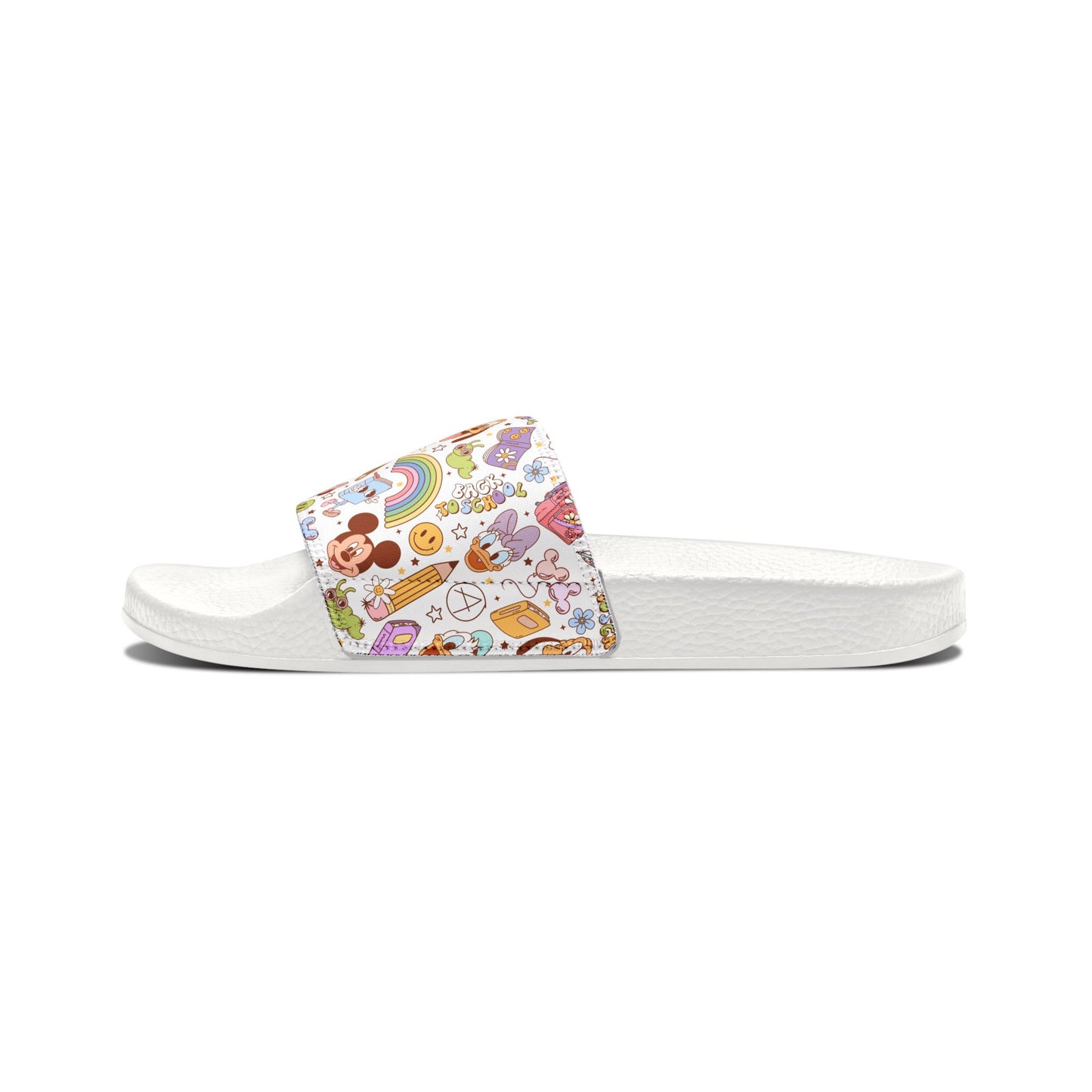 Youth Back to School Mouse Friends Kids Slide Sandals — Rainbows & Magic 🌈✨