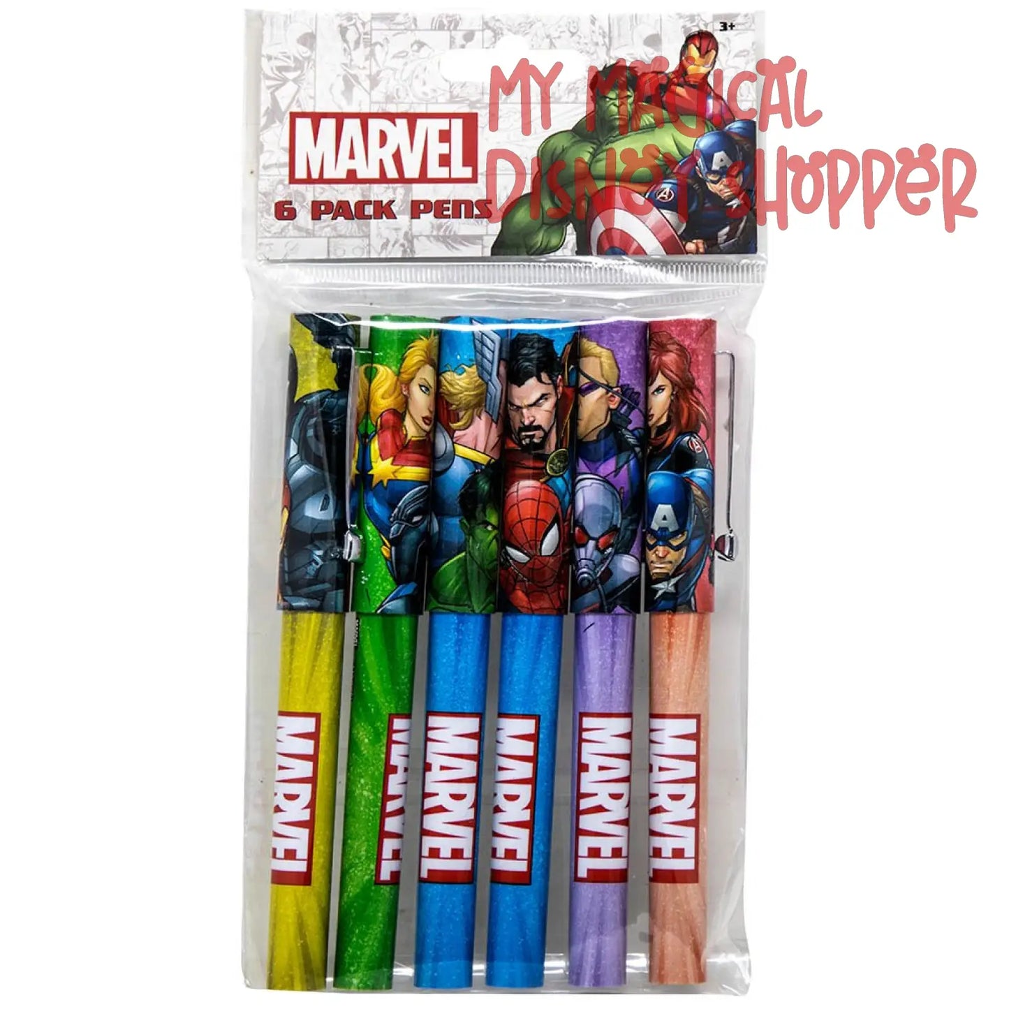 Avengers & Spiderman Ballpoint Pen Set, 6 Pack