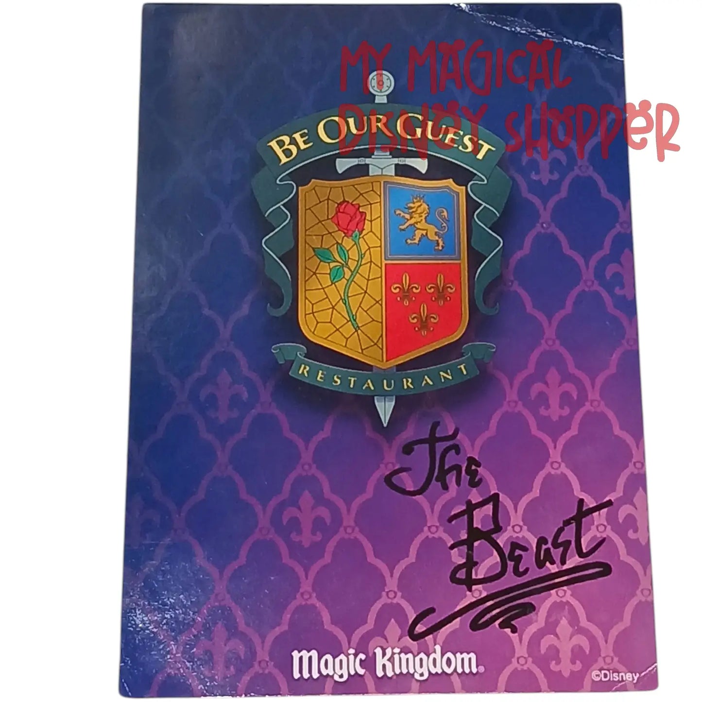 Beauty and the Beast signed card from the Be Our Guest Restaurant in Magic Kingdom