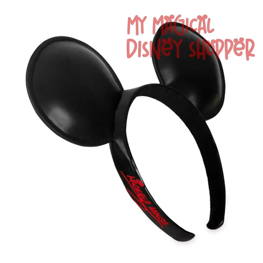 Black Plain Mickey Mouse Simulated Leather Ear Headband
