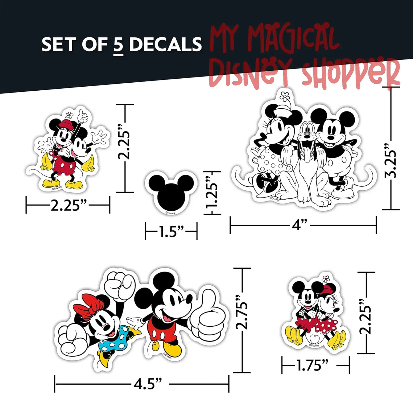 Disney Classic Mickey & Minnie Mouse Decals - Set of 15 Mickey and Minnie Mouse Waterproof Stickers