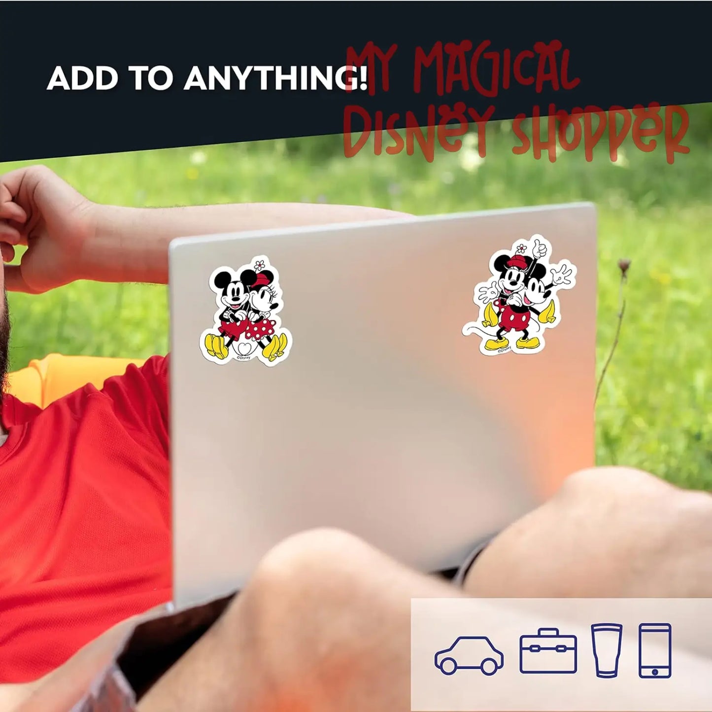 Disney Classic Mickey & Minnie Mouse Decals - Set of 15 Mickey and Minnie Mouse Waterproof Stickers