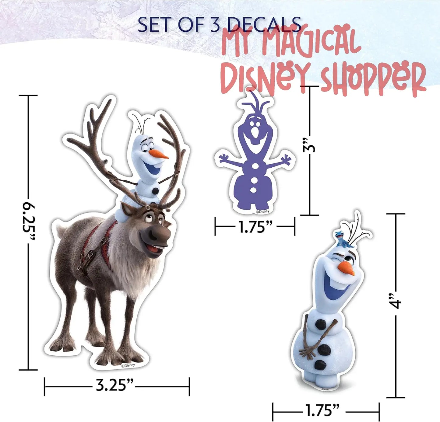 Disney Frozen Waterproof Stickers Decals - Set of 9 Elsa Anna Olaf & Sven