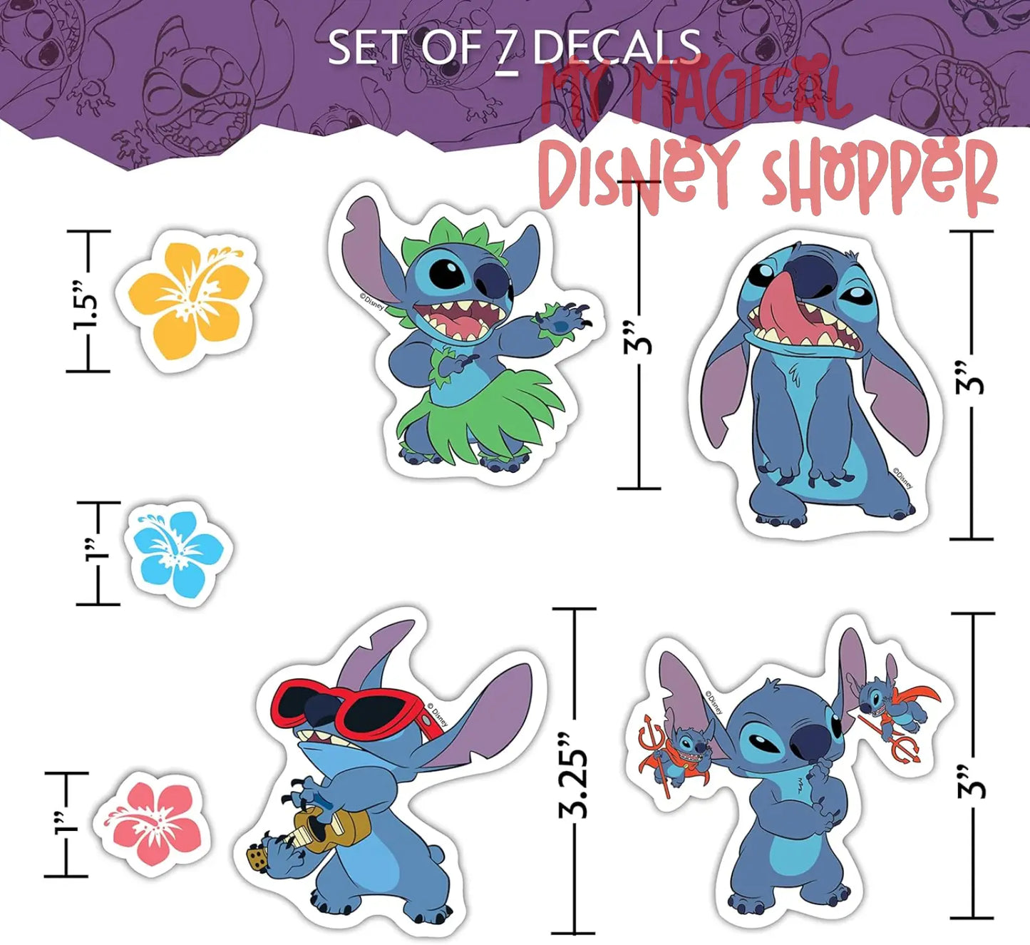 Disney Lilo and Stitch Waterproof Decals - Set of 22 Lilo and Stitch Stickers
