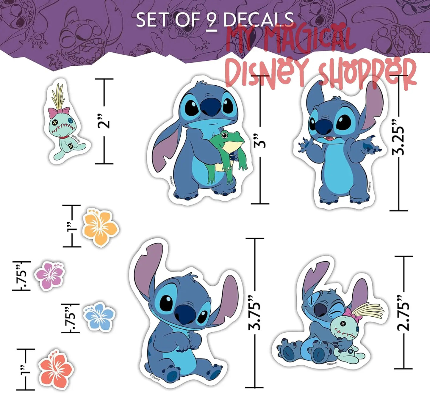 Disney Lilo and Stitch Waterproof Decals - Set of 22 Lilo and Stitch Stickers