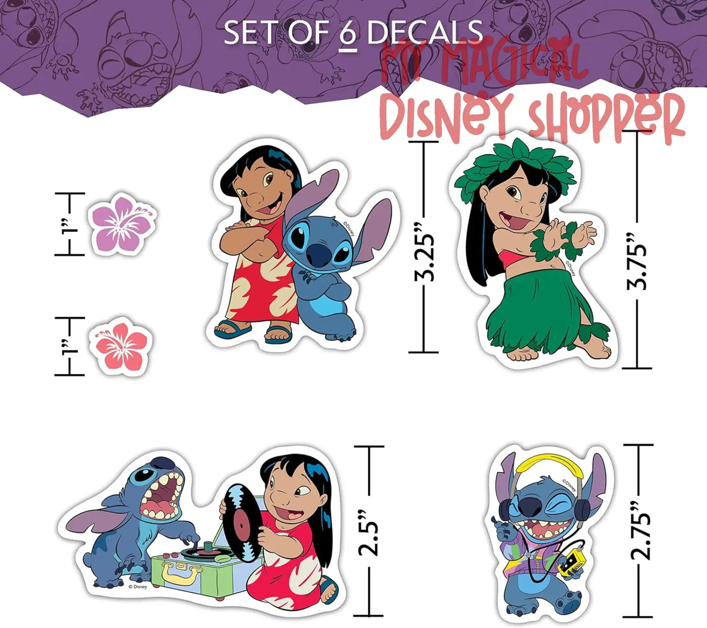 Disney Lilo and Stitch Waterproof Decals - Set of 22 Lilo and Stitch Stickers