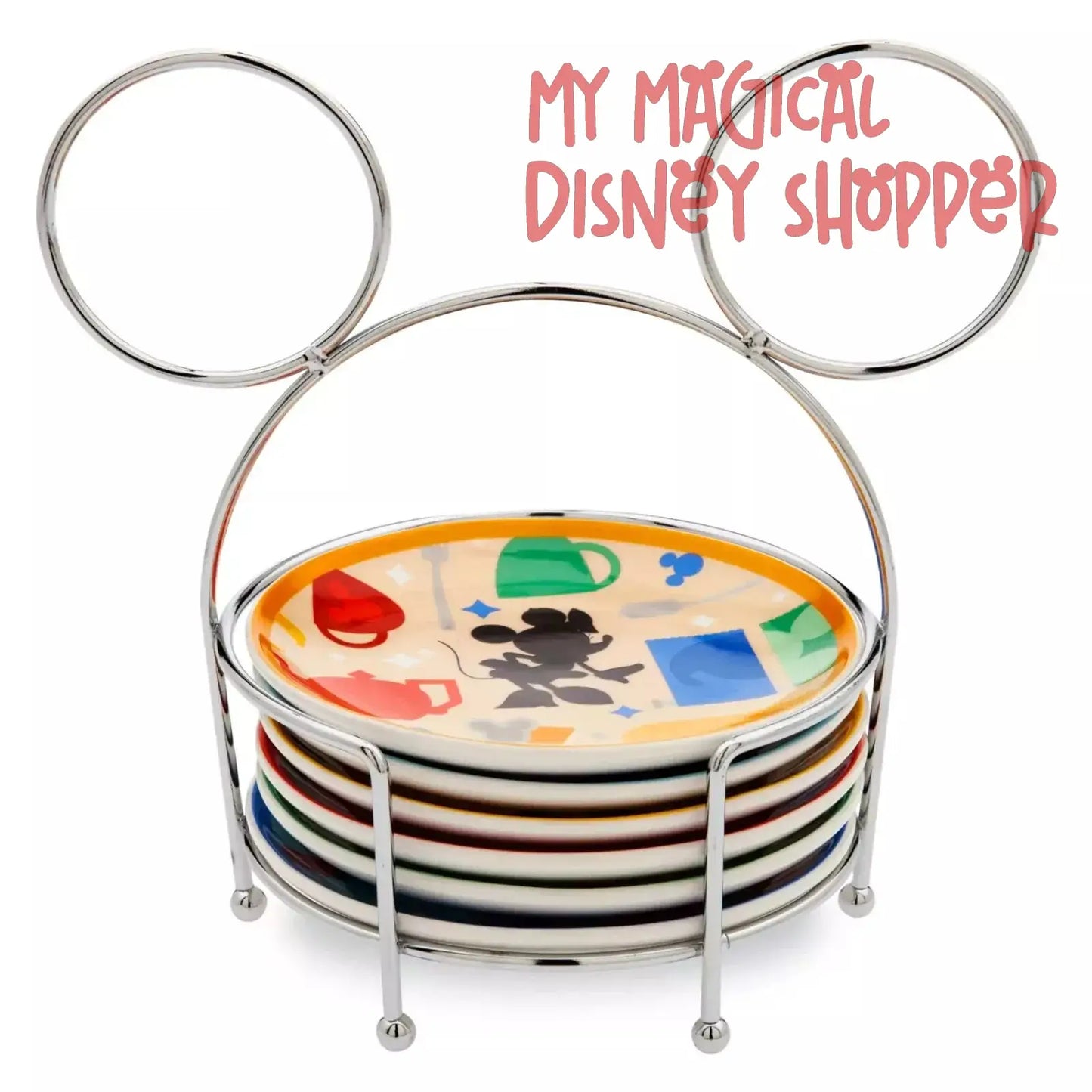 Disney Plates and Caddy - Mousewares Mickey and Friends Tidbit Plates and Caddy