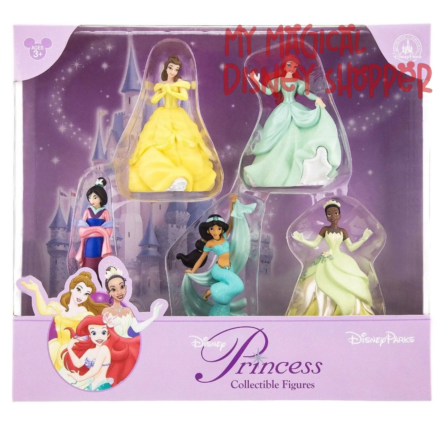 Disney Princess Figurine Set - Mulan, Belle, Ariel, Jasmine and Tiana