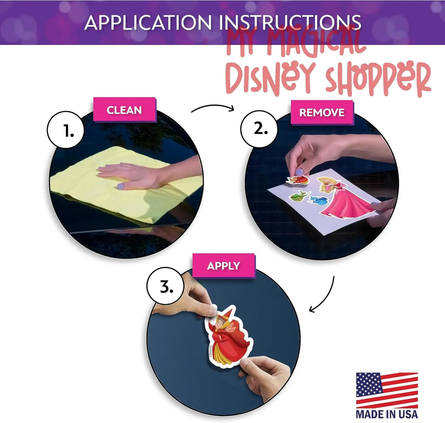 Disney Princess Waterproof Decals - Belle, Aurora, Jasmine, Little Mermaid - Set of 13 Stickers