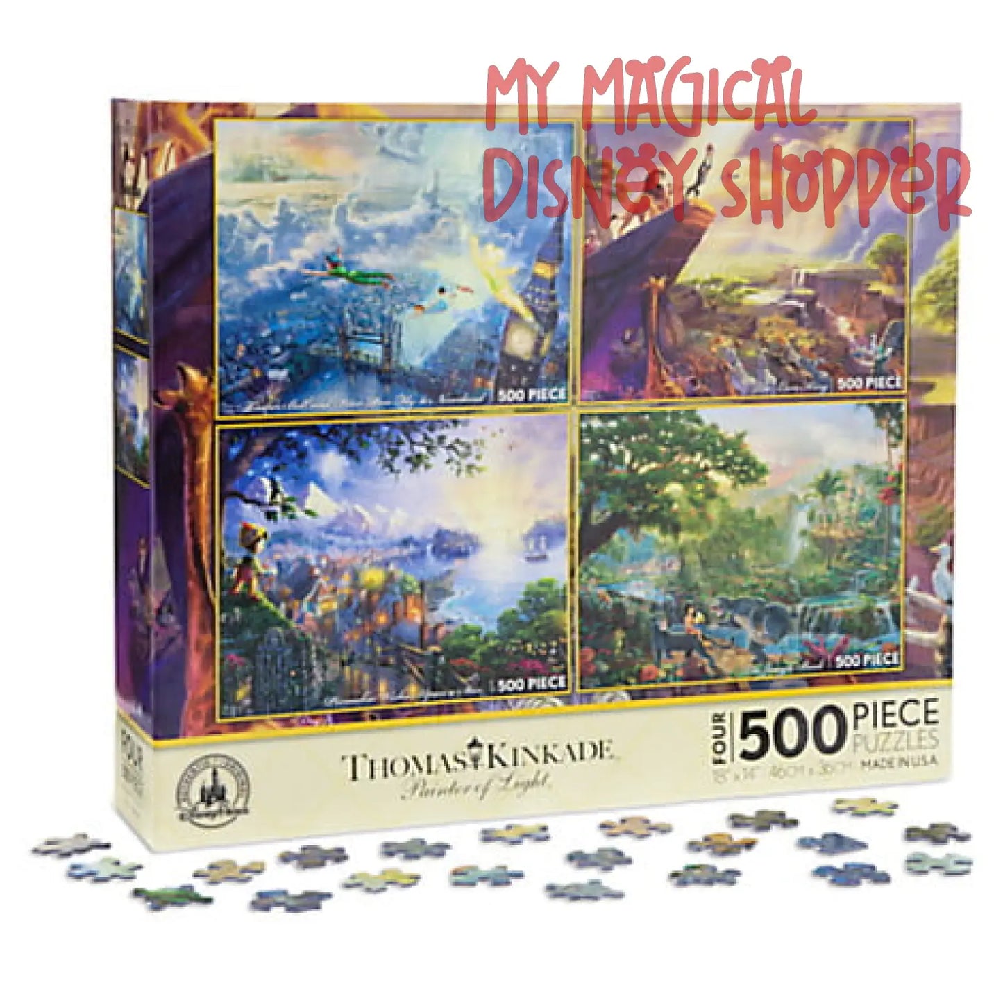 Disney Thomas Kinkade Puzzle Set - Set #2 Jungle Book, Pinocchio, Peter Pan, Lion King