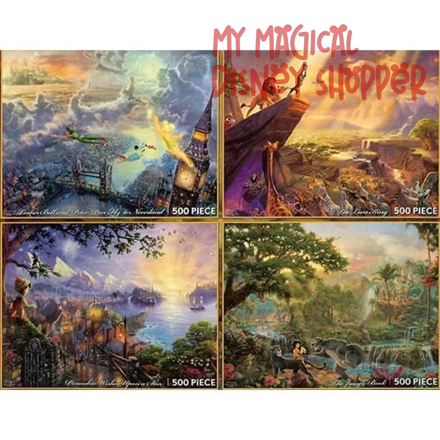 Disney Thomas Kinkade Puzzle Set - Set #2 Jungle Book, Pinocchio, Peter Pan, Lion King