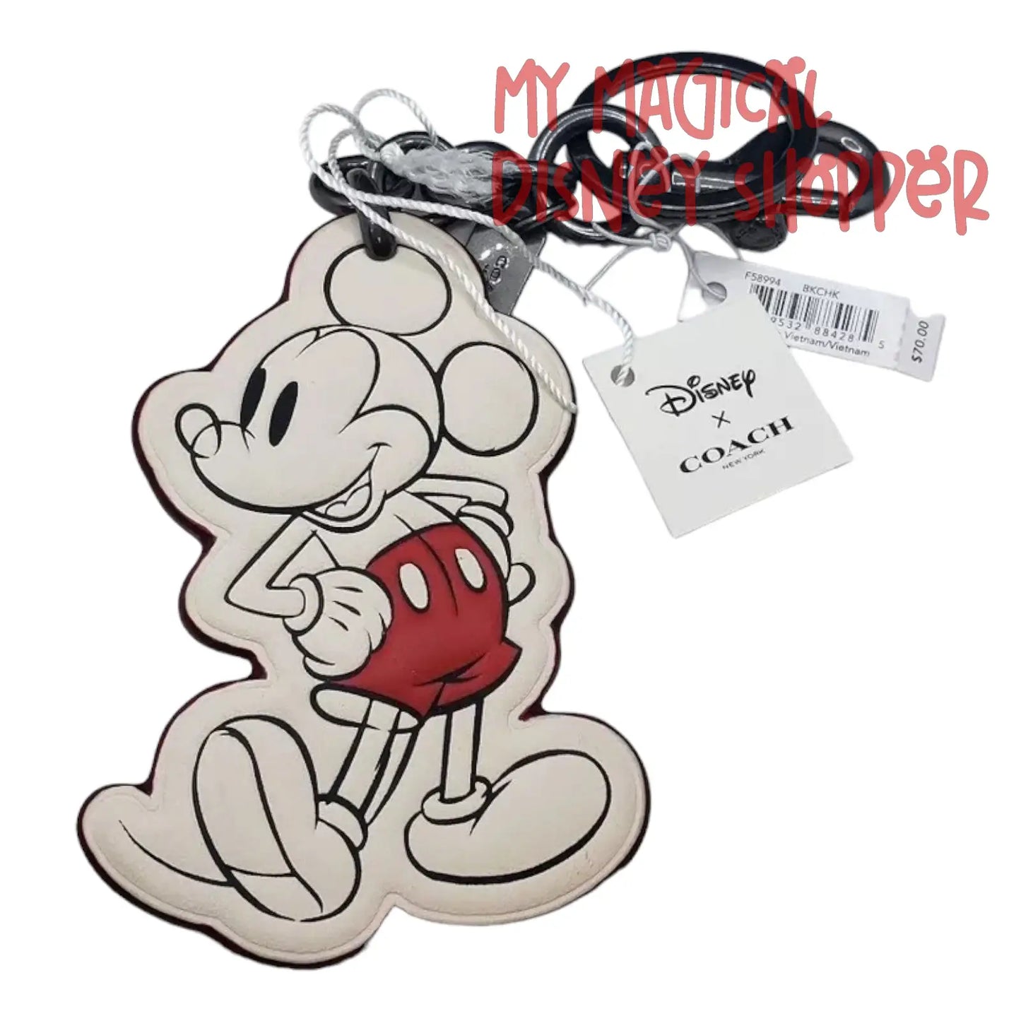 Disney X Coach New York Mickey Mouse Keychain Hangtag Saddle Charm White Sketch