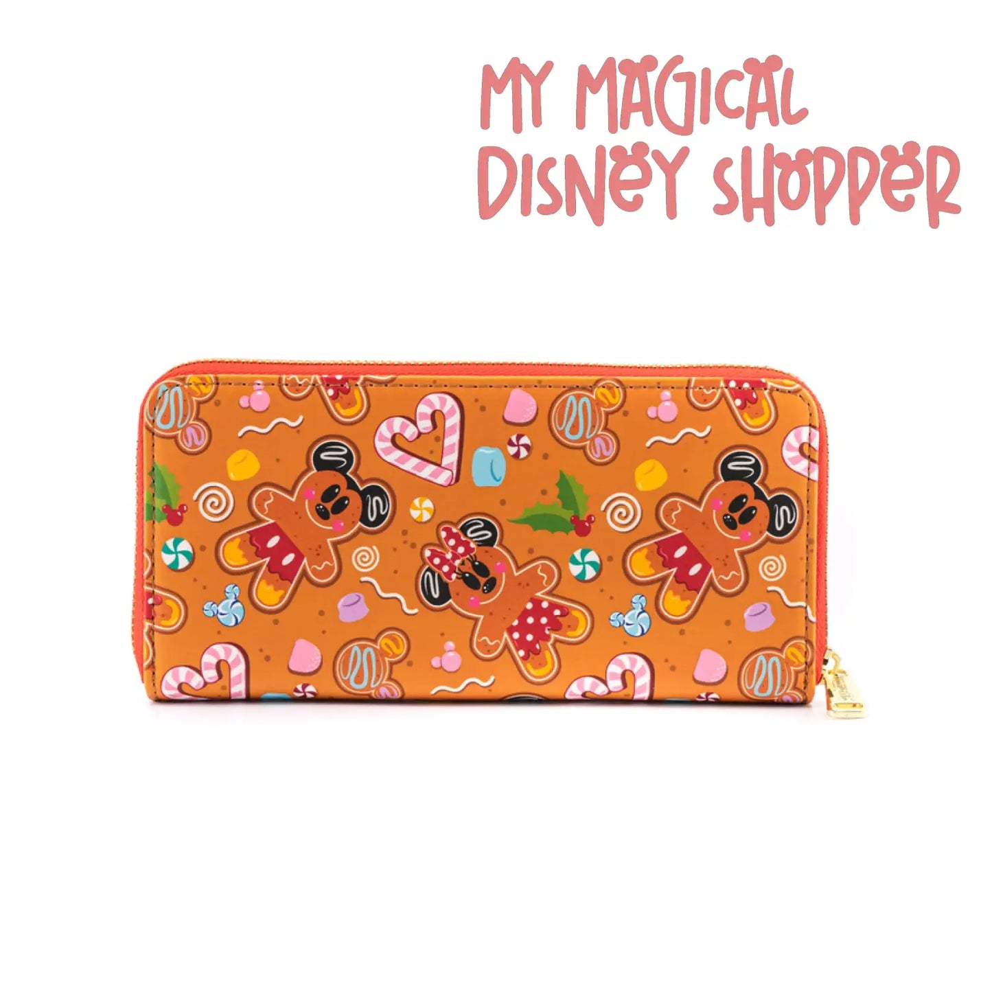 Gingerbread Mickey And Minnie Mouse Zip Around Wallet
