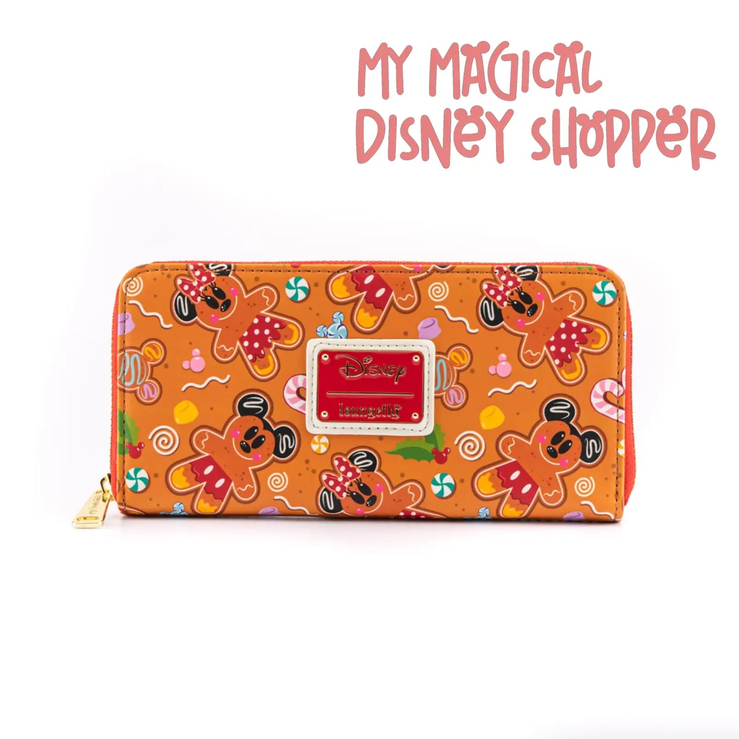 Gingerbread Mickey And Minnie Mouse Zip Around Wallet
