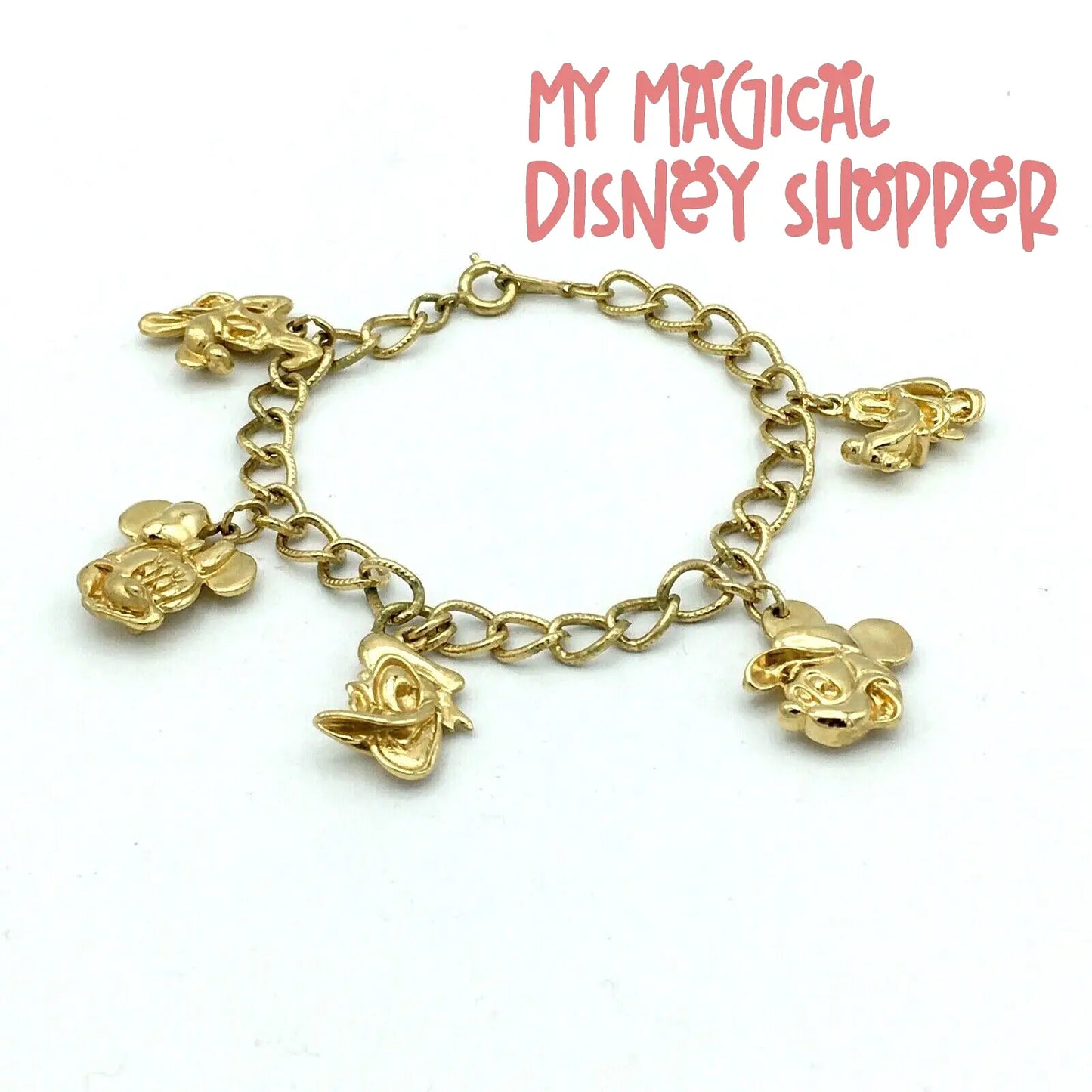 Gold Vintage Fab Five Disney Charm Bracelet - Vintage