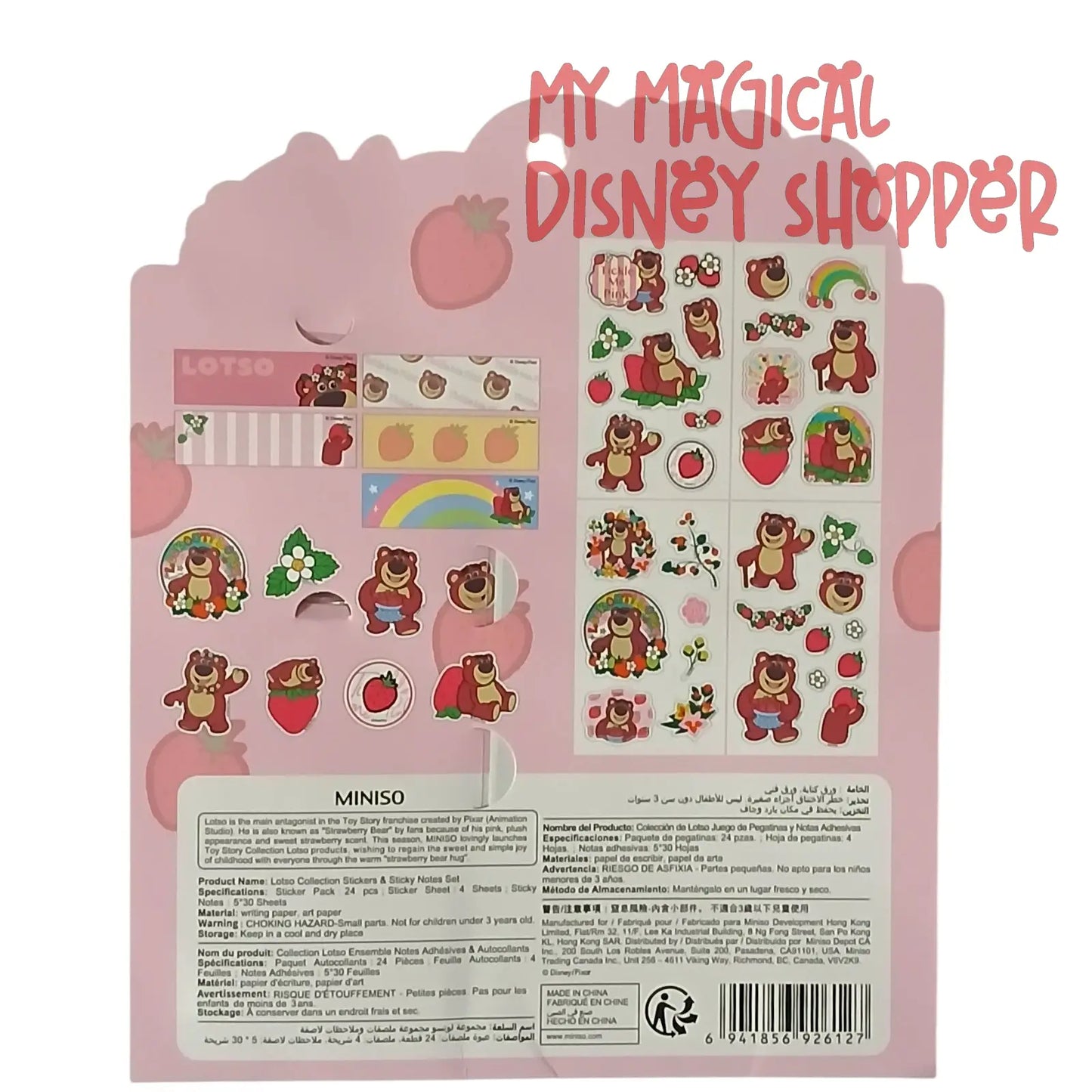 Disney Lotso Sticker & Sticky Notes Set – Toy Story Strawberry Bear Stationery Bundle 🍓🐻✨