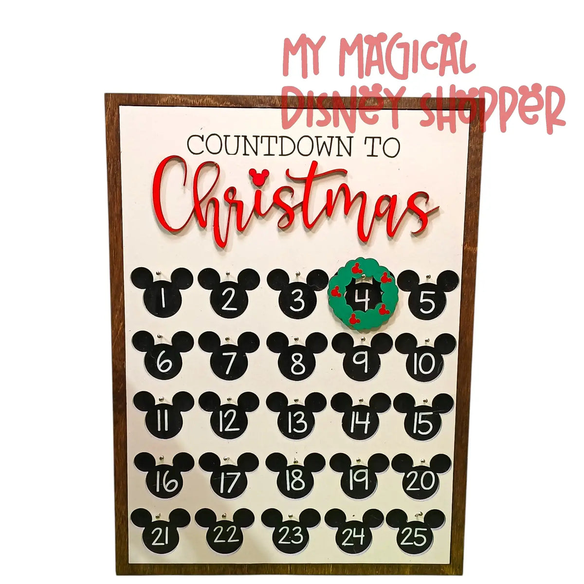 Disney-Inspired Mickey Icon Wooden Christmas Countdown Board – 12" x 9" 🎄🐭🎅✨
