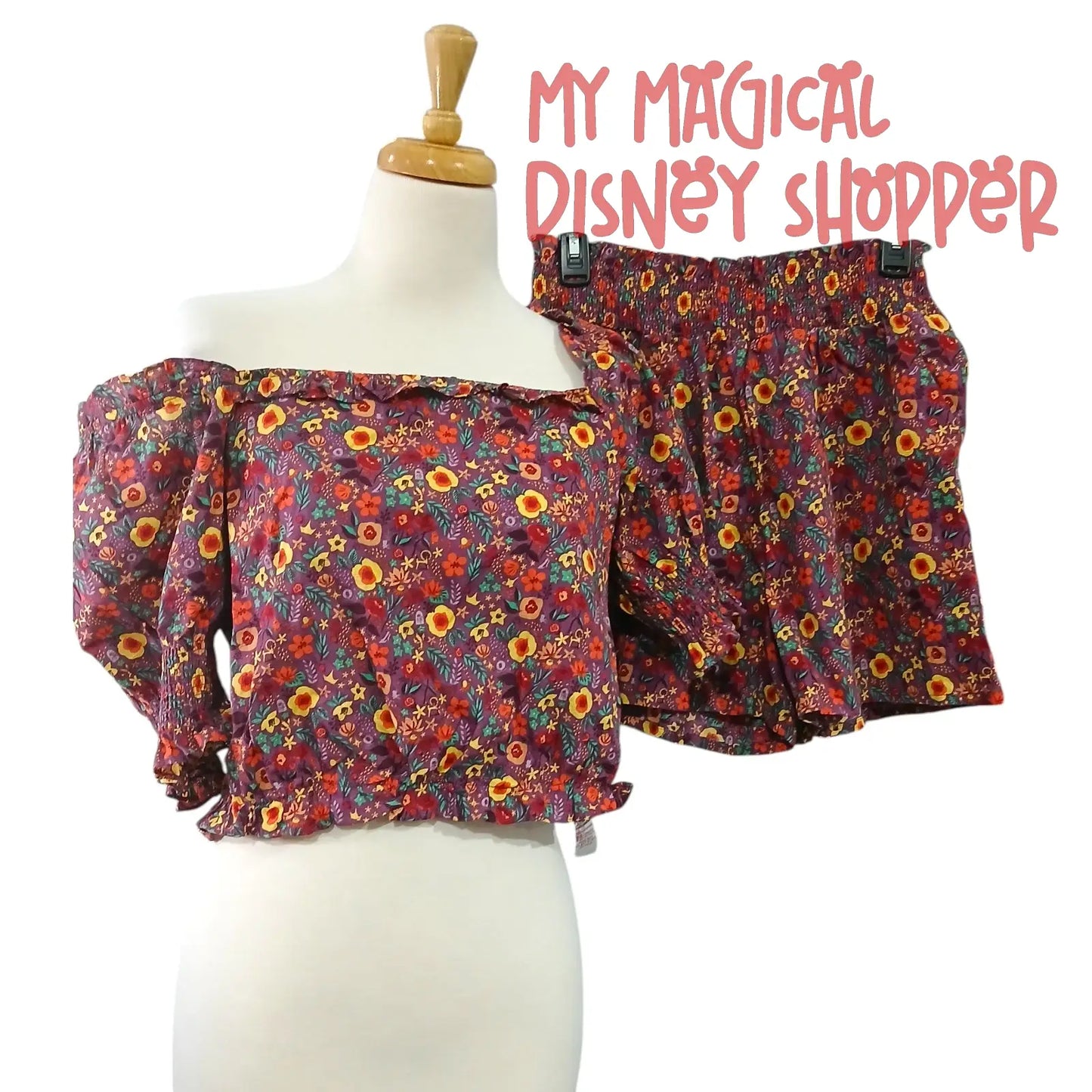 Disney Parks Princess Collection Floral Print Crop Top and Shorts Set - Adult Size Large