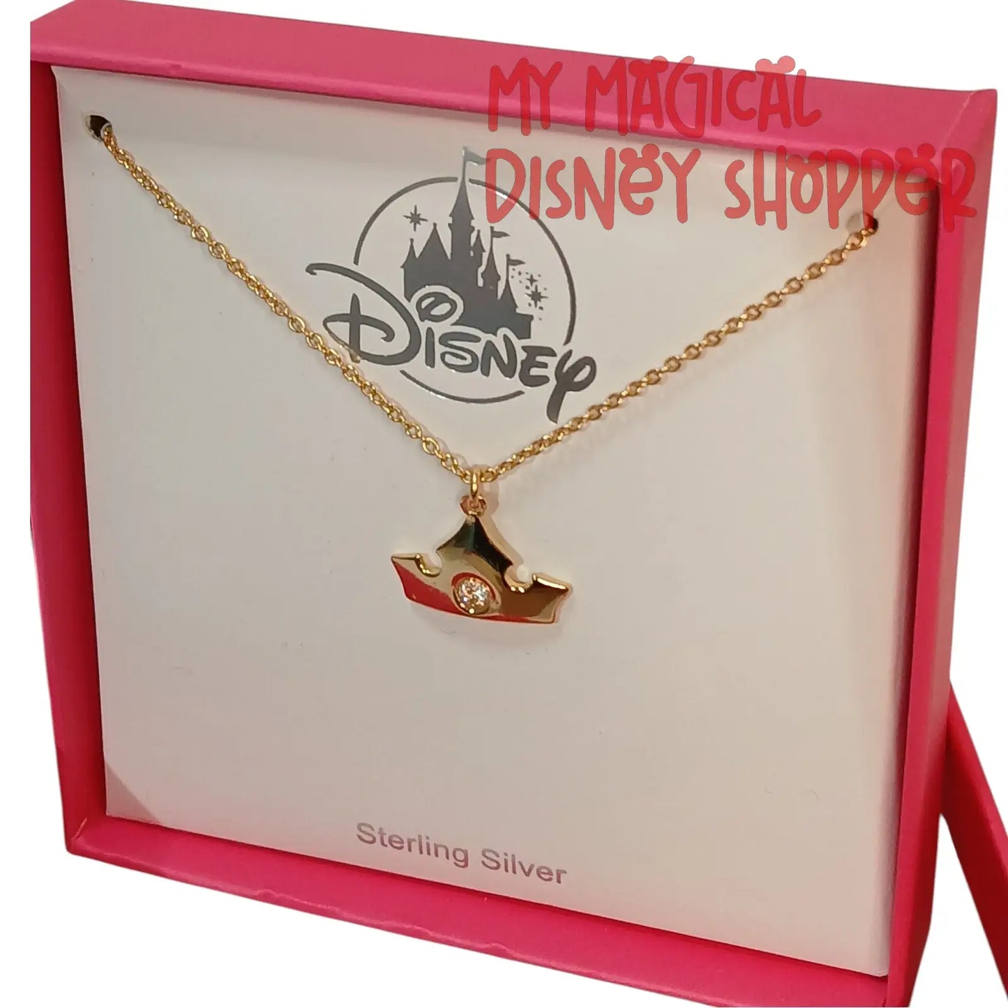 Disney Princess Aurora Crown Necklace in Gold Plated Sterling Silver
