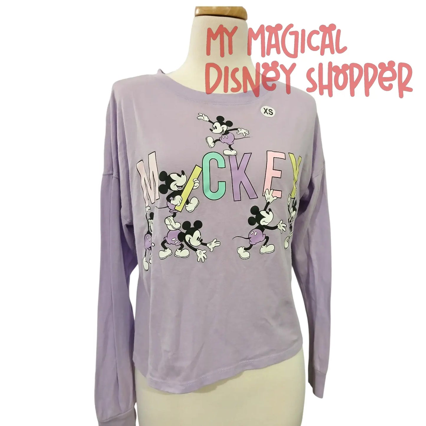 Gently Loved Mickey Cropped Lavender Long Sleeve Shirt – Size XS 💜🐭