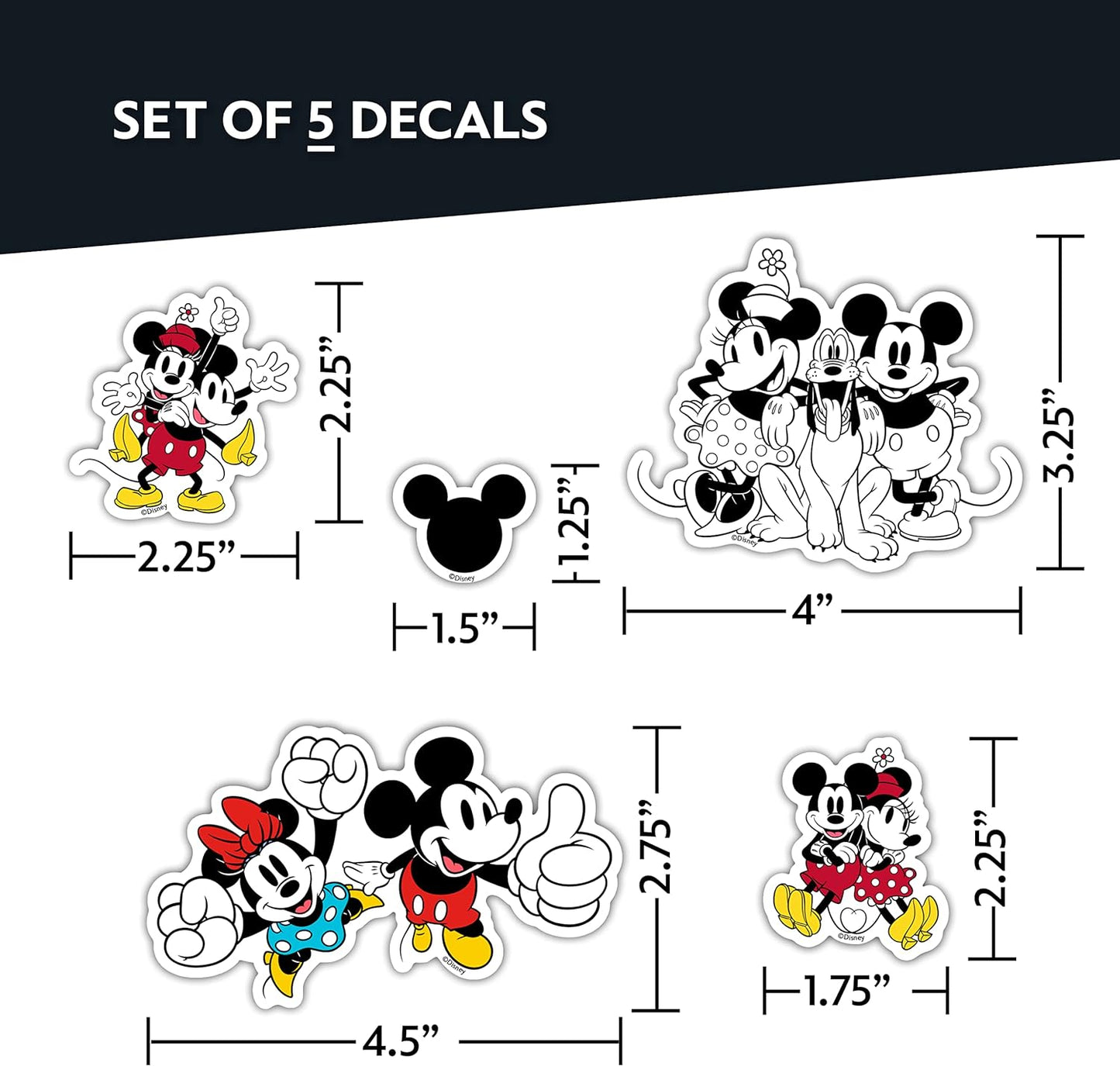 Disney Classic Mickey & Minnie Mouse Decals - Set of 15 Mickey and Minnie Mouse Waterproof Stickers
