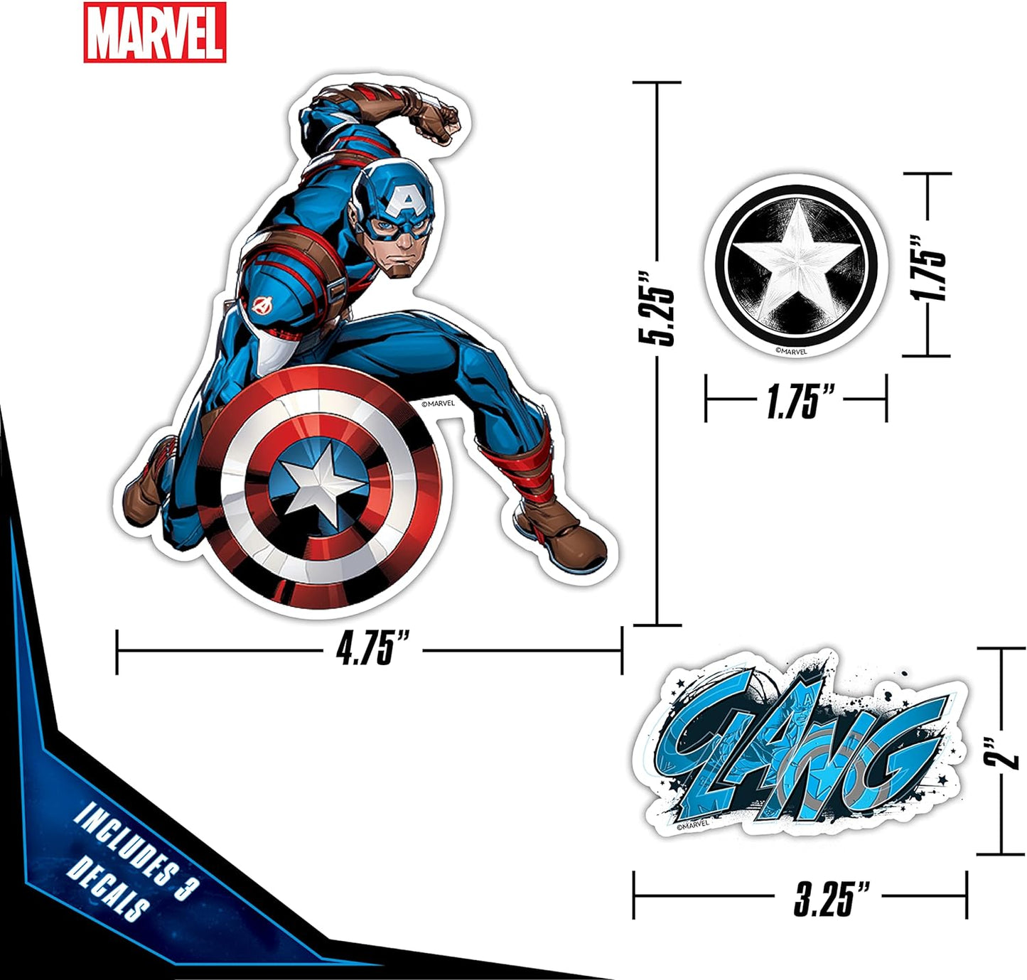 Marvel Captain America Vinyl Waterproof Decals - Set of 3