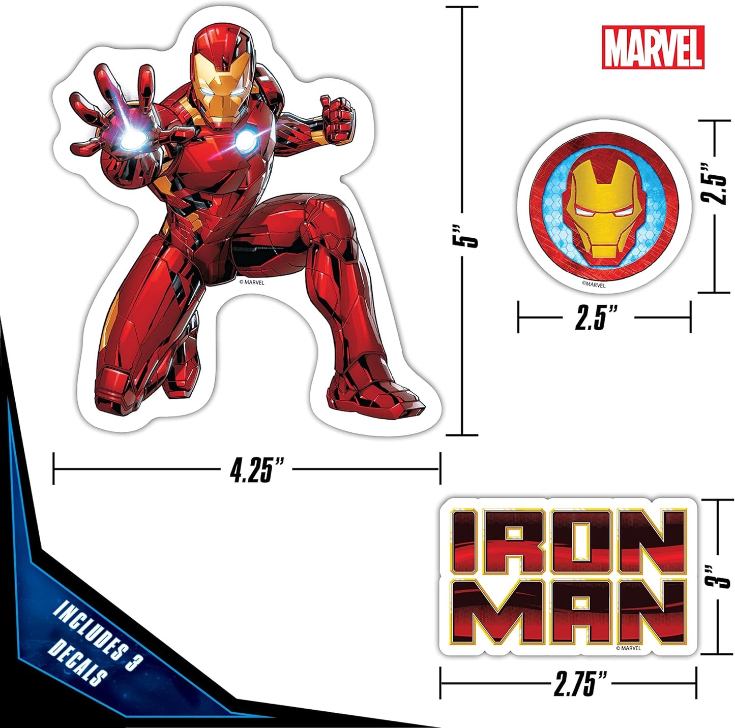 Marvel Iron Man Vinyl Waterproof Decals - Set of 3