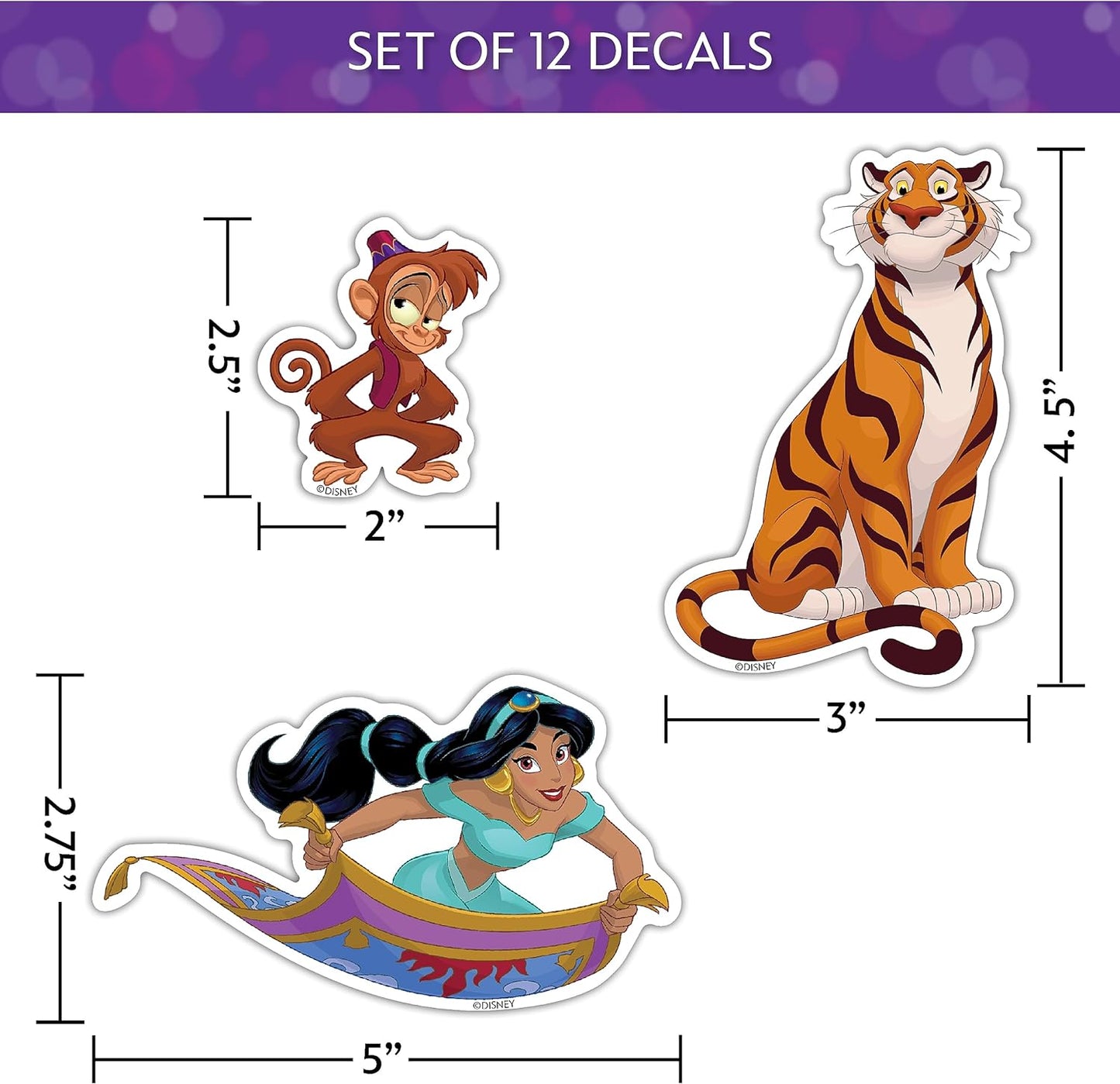Disney Princess Waterproof Decals - Belle, Aurora, Jasmine, Little Mermaid - Set of 13 Stickers