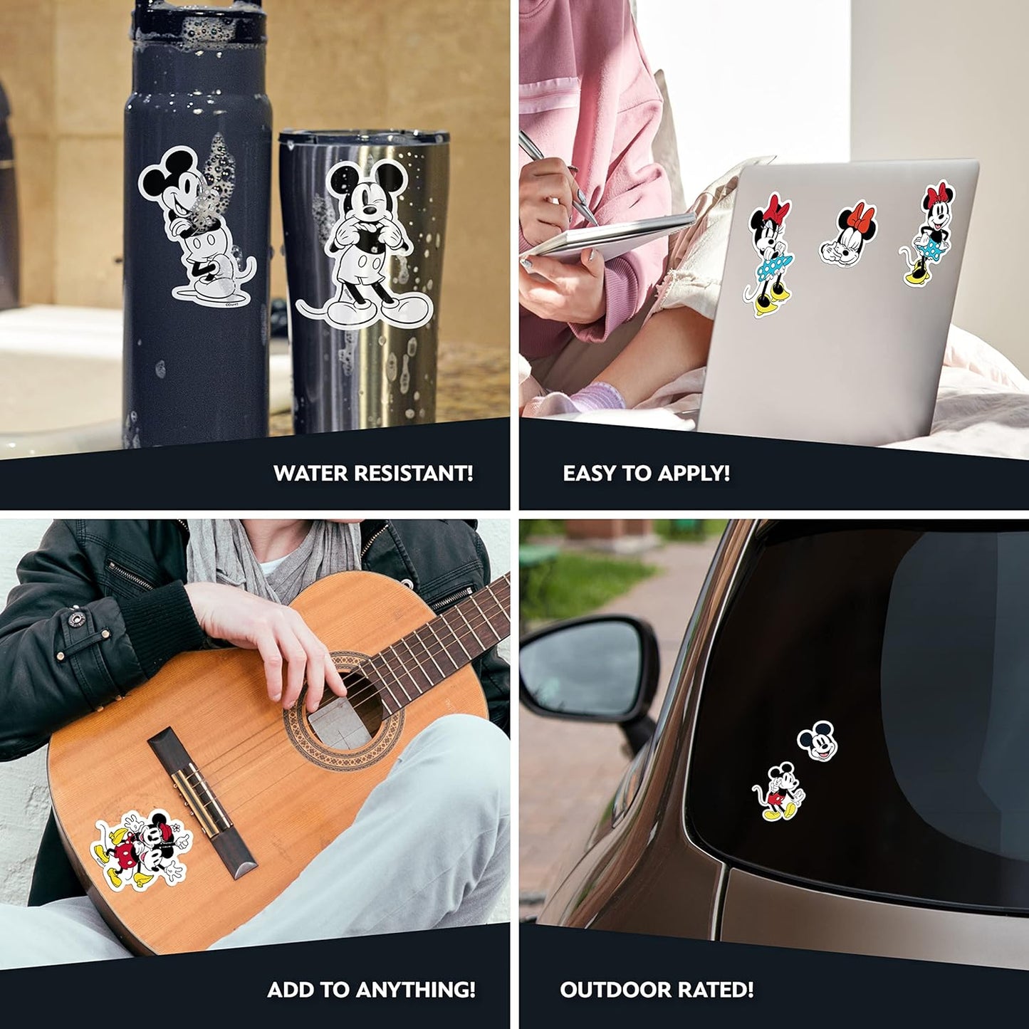 Disney Classic Mickey & Minnie Mouse Decals - Set of 15 Mickey and Minnie Mouse Waterproof Stickers
