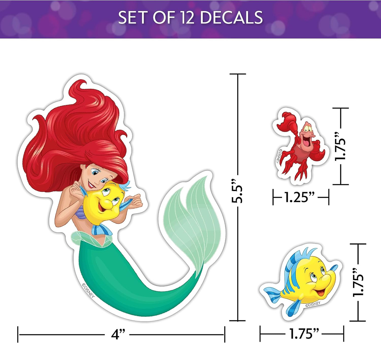 Disney Princess Waterproof Decals - Belle, Aurora, Jasmine, Little Mermaid - Set of 13 Stickers