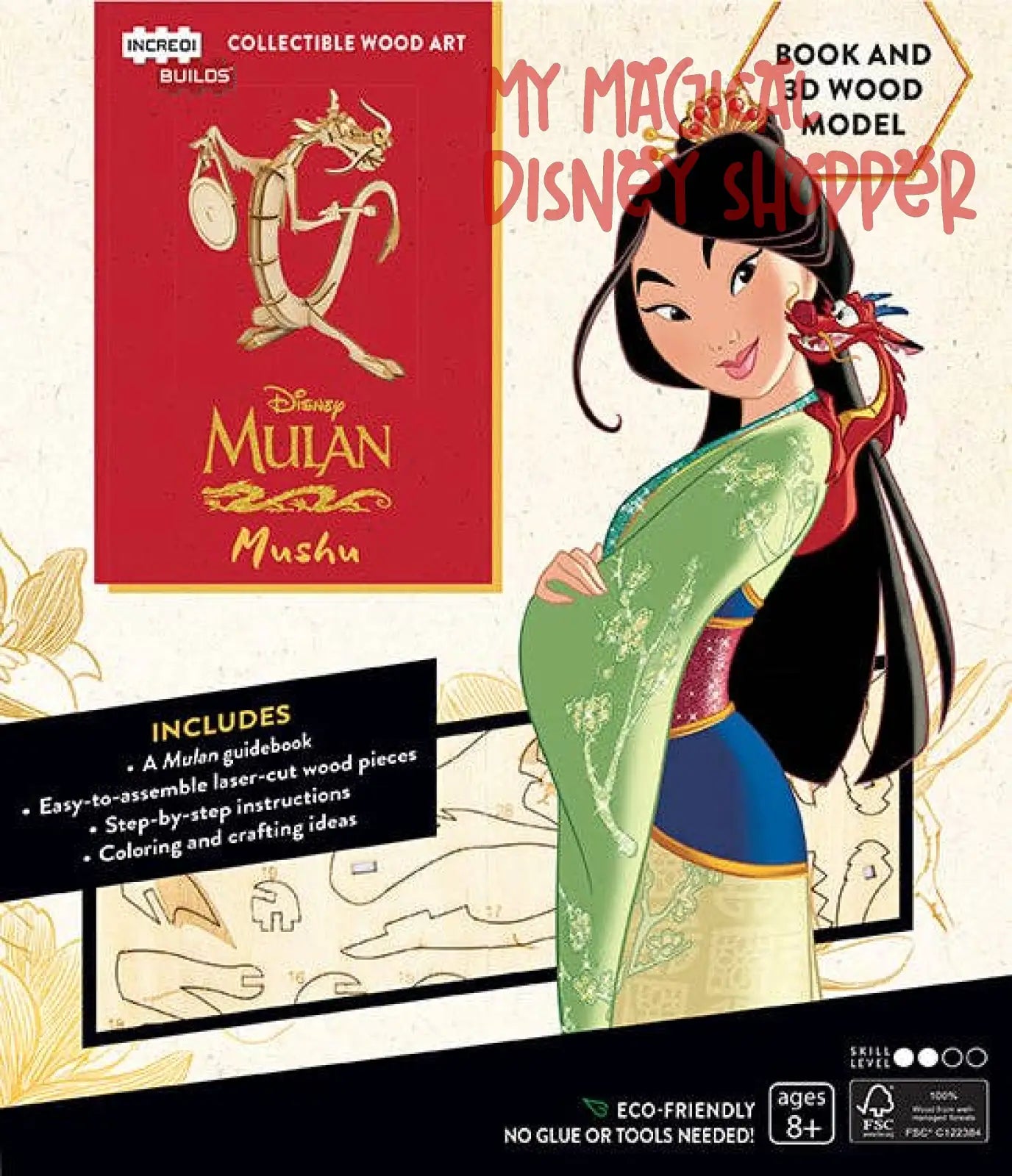 IncrediBuilds Disney Mulan Mushu Book & 3D Wood Model Kit – DIY Craft Set 🐉✨