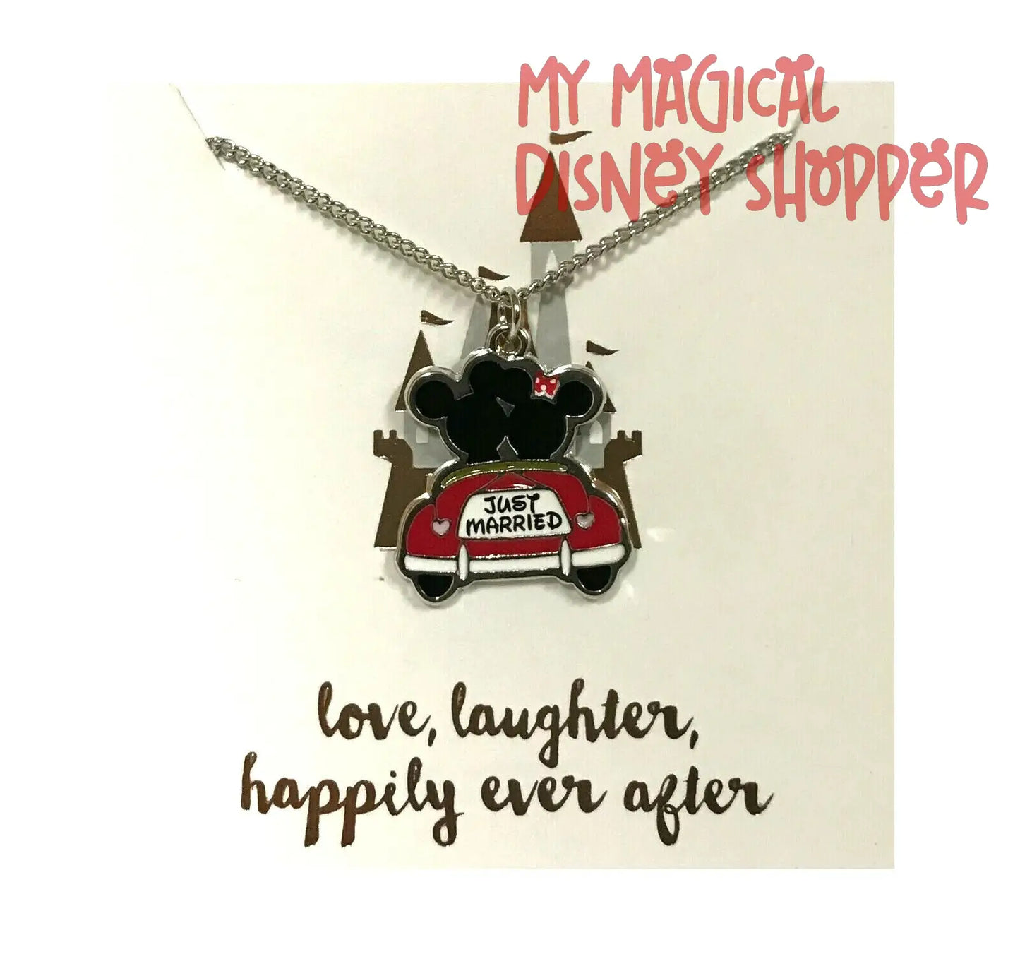 Just Married Mickey & Minnie Happily Ever After Necklace