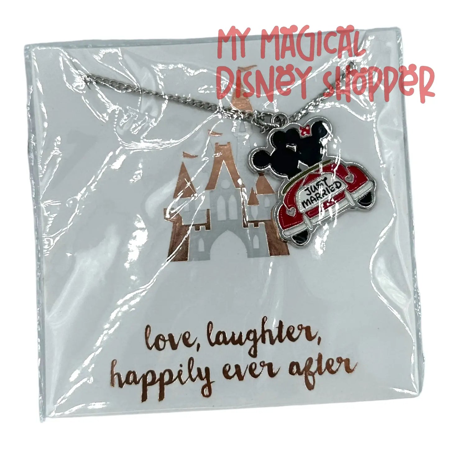 Just Married Mickey & Minnie Happily Ever After Necklace