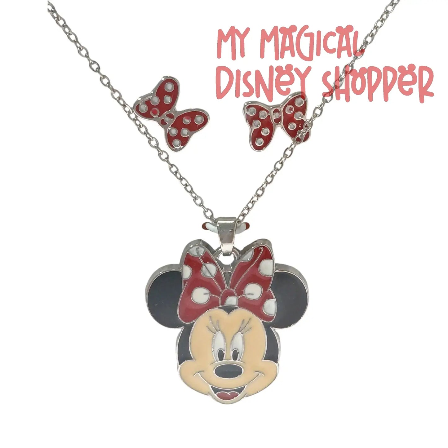 Minnie Mouse Necklace and Bow Earrings Set ๐๐๐ญ