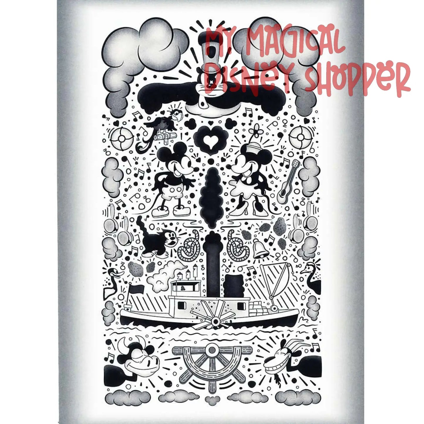 WonderGround Gallery Steamboat Willie Disney Postcard – Artwork by Jason Ratner 🚢🎶✨