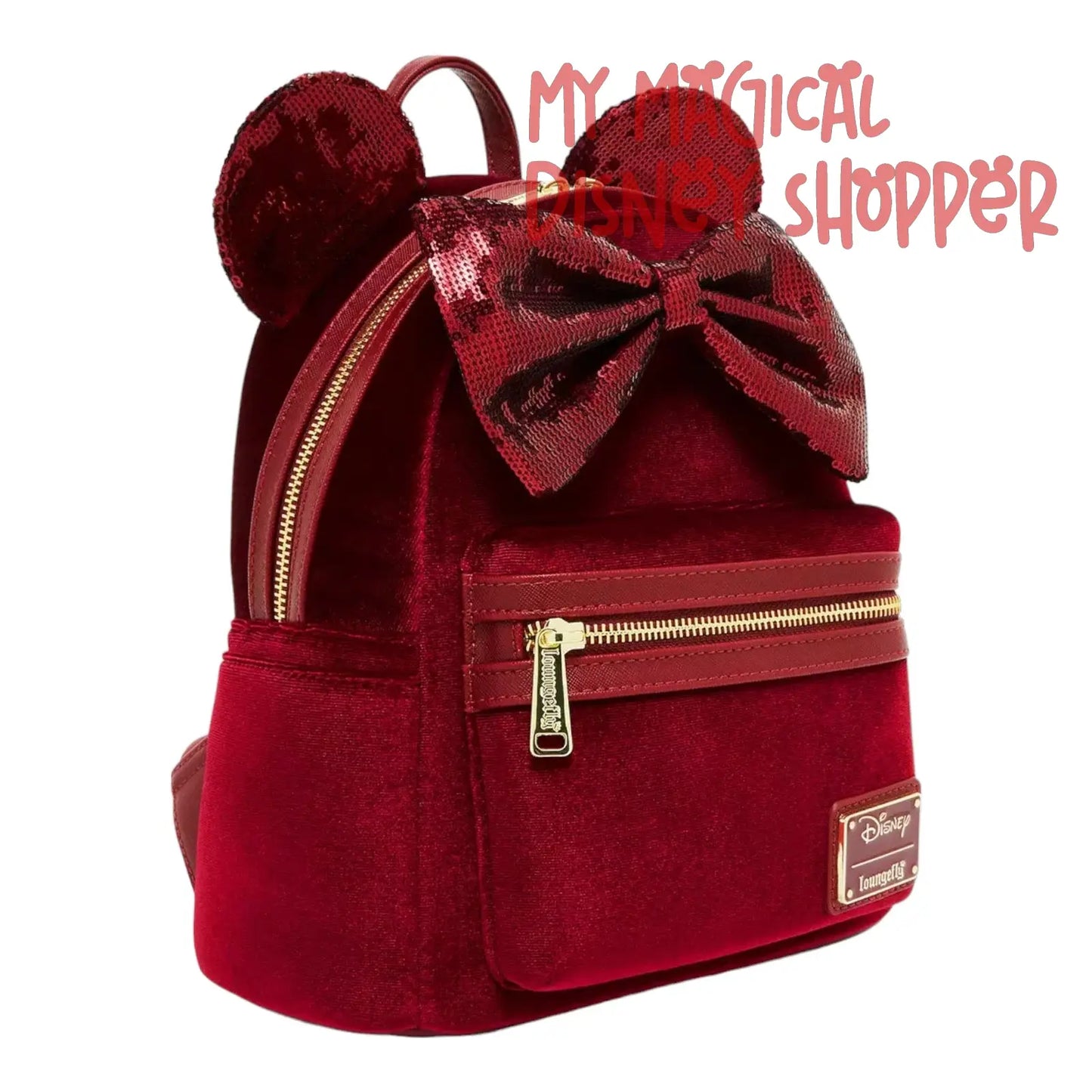 Loungefly Disney Minnie Mouse Velvet Sequined Ears Mini Backpack