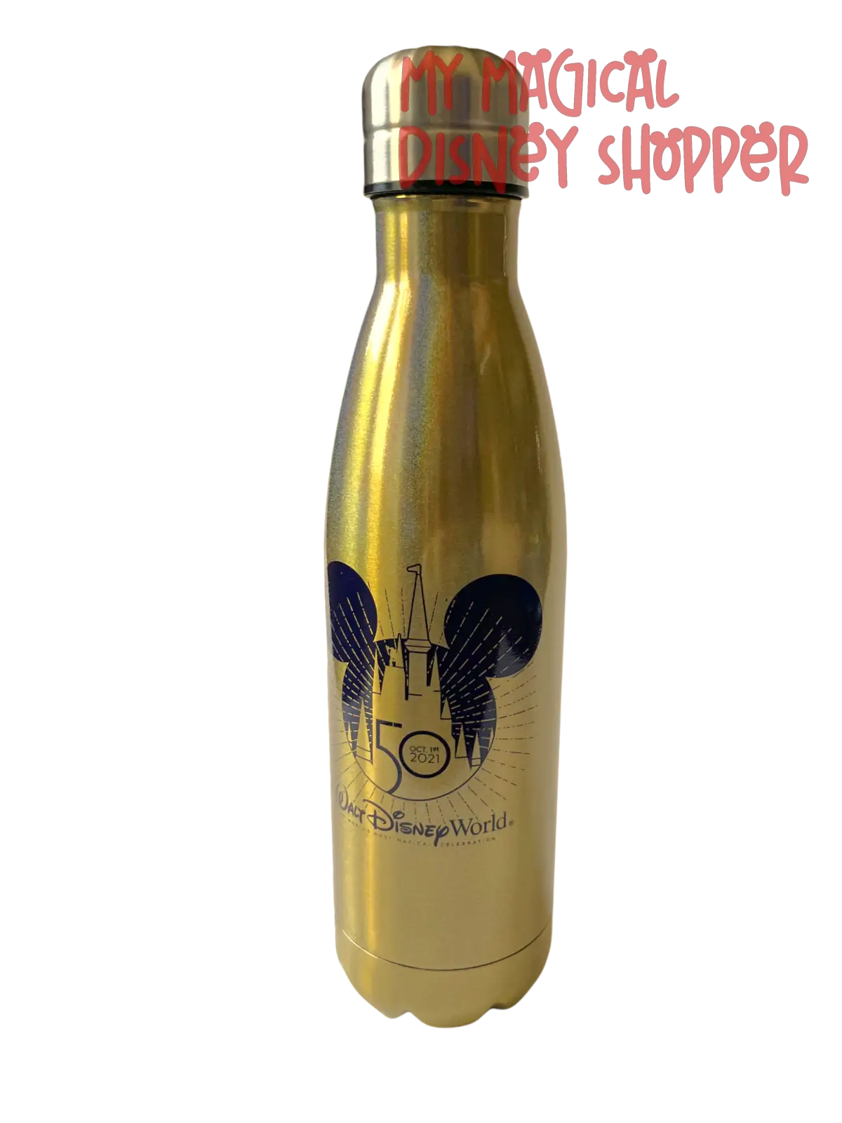 Magic Kingdom "Day Of" 50th Celebration Double Walled Insulated Gold Water Bottle - Walt Disney World 50th Anniversary