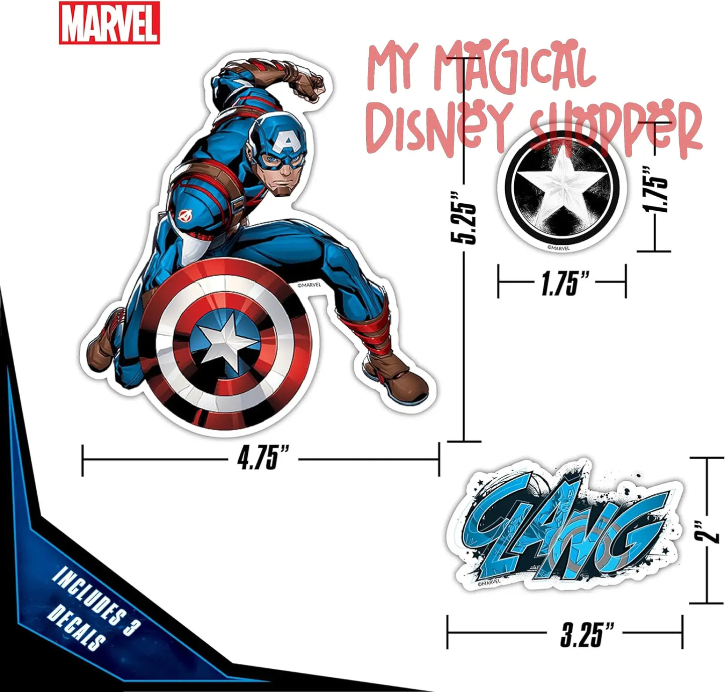 Marvel Captain America Vinyl Waterproof Decals - Set of 3