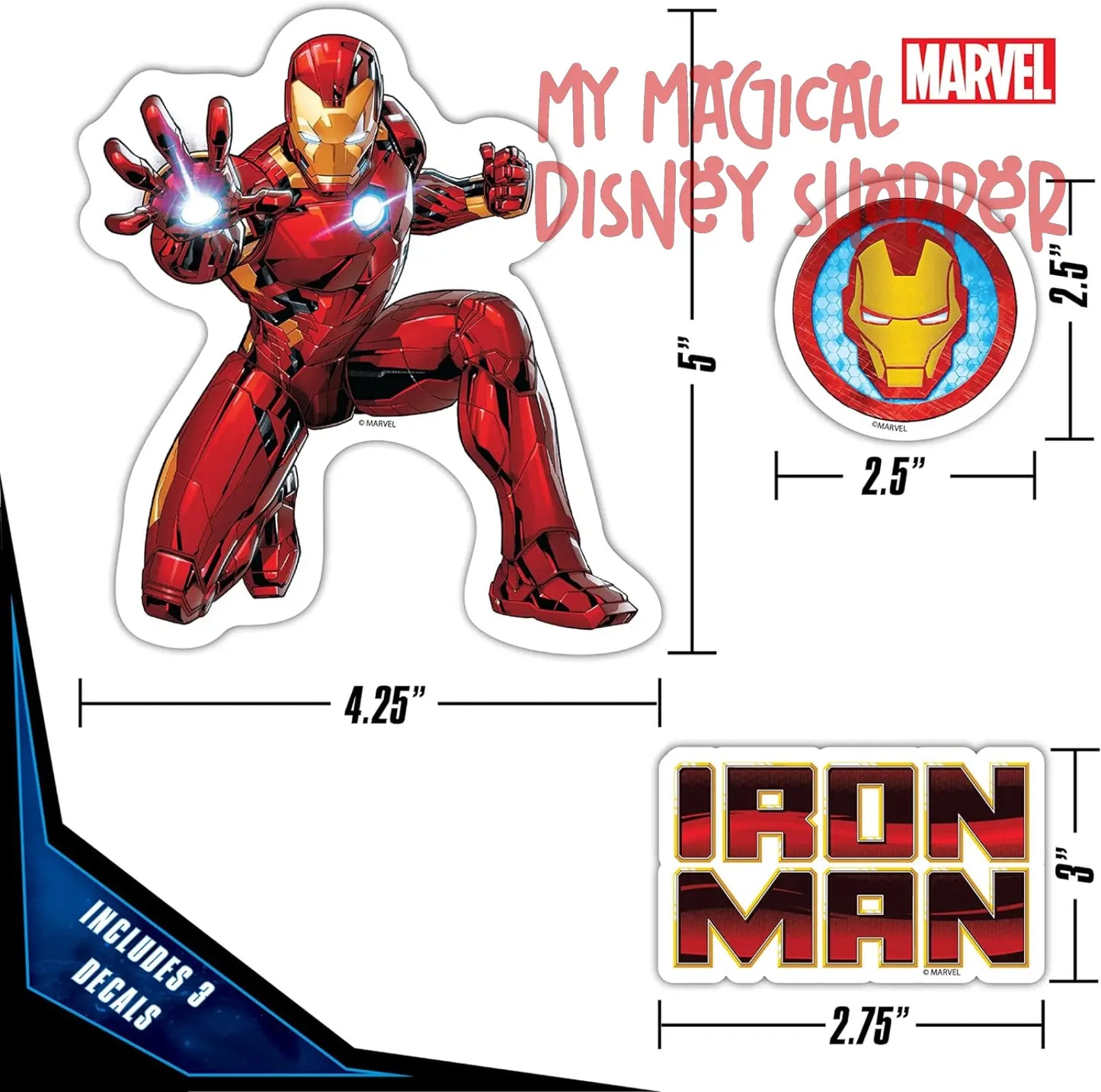 Marvel Iron Man Vinyl Waterproof Decals - Set of 3