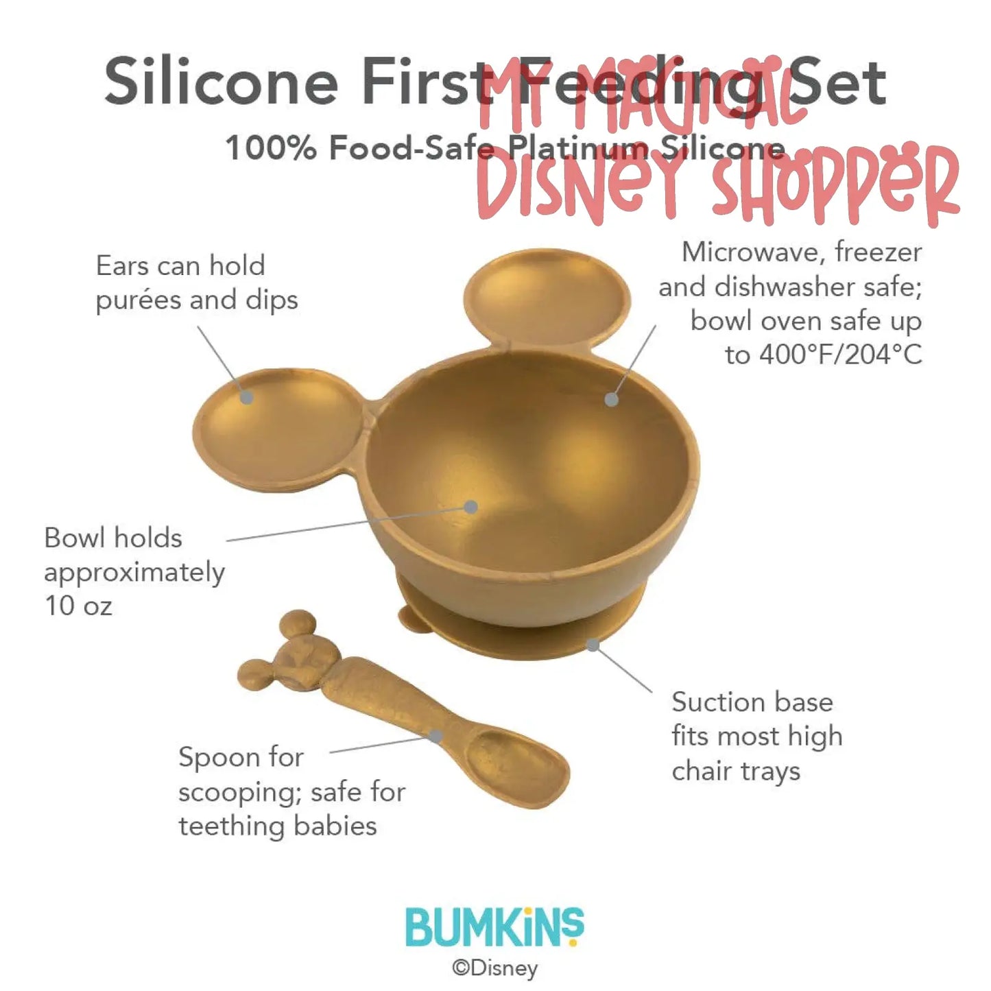 Mickey Mouse Gold Silicone First Feeding Set