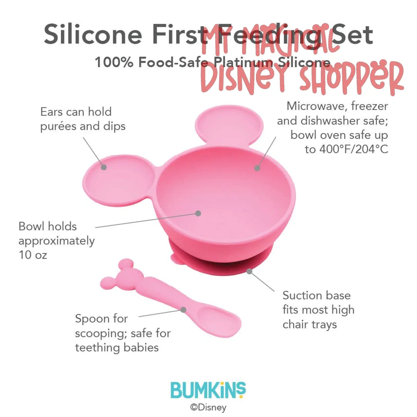 Mickey Mouse Pink Silicone First Feeding Set