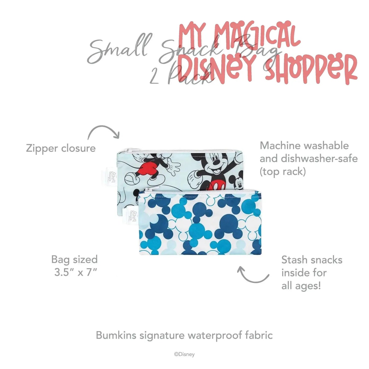 Mickey Mouse Reusable Snack Bag, Small 2-Pack