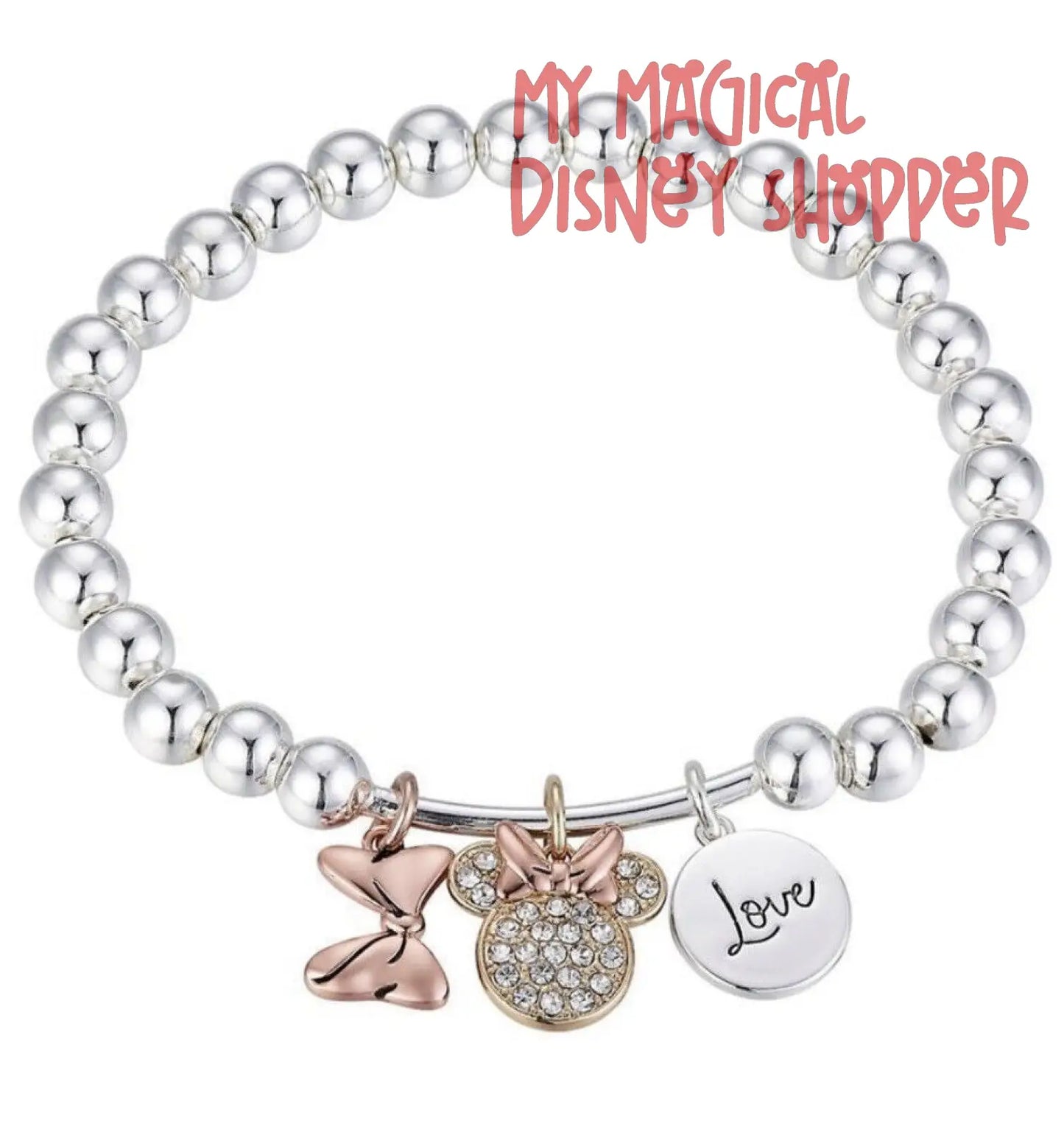 Minnie Mouse Love is Bowtiful Fine Silver Plated Charms Bracelet