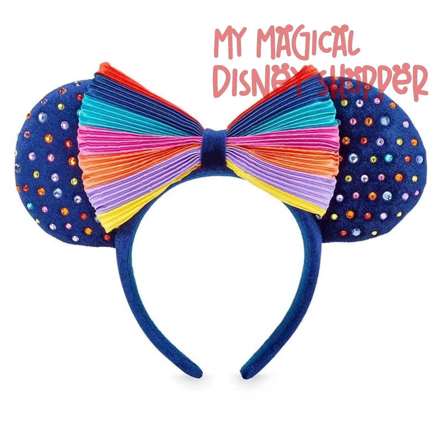 Minnie Mouse Rainbow Rhinestone Striped Ears Headband