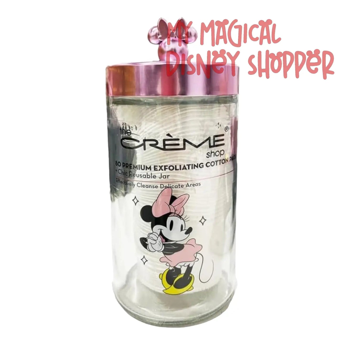 Minnie Mouse Reusable Glass Jar with Premium Exfoliating Cotton Pads - The Creme Shop x Disney
